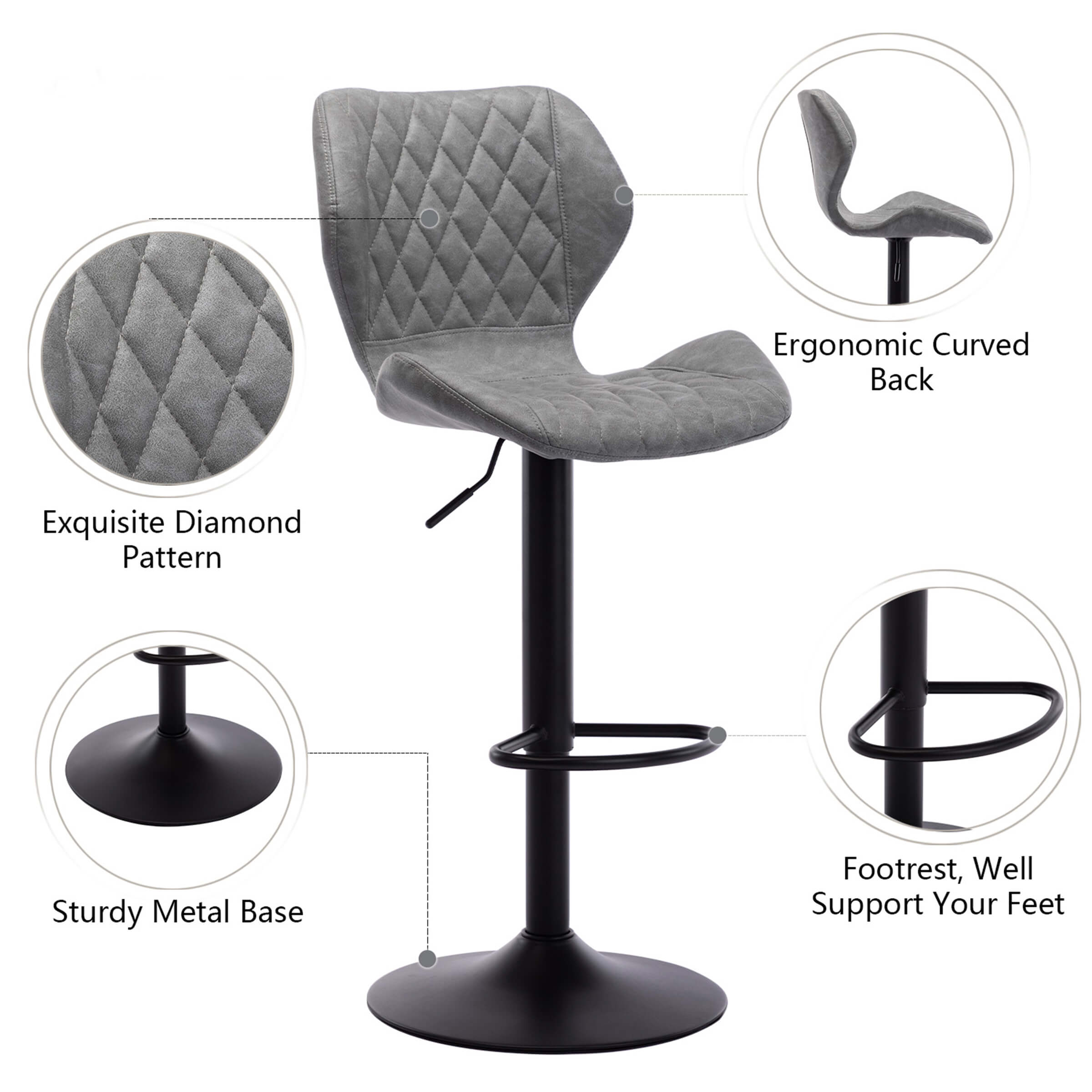 EALSON Adjustable Swivel Bar Kitchen Island Stools Set of 2 - 8211AB