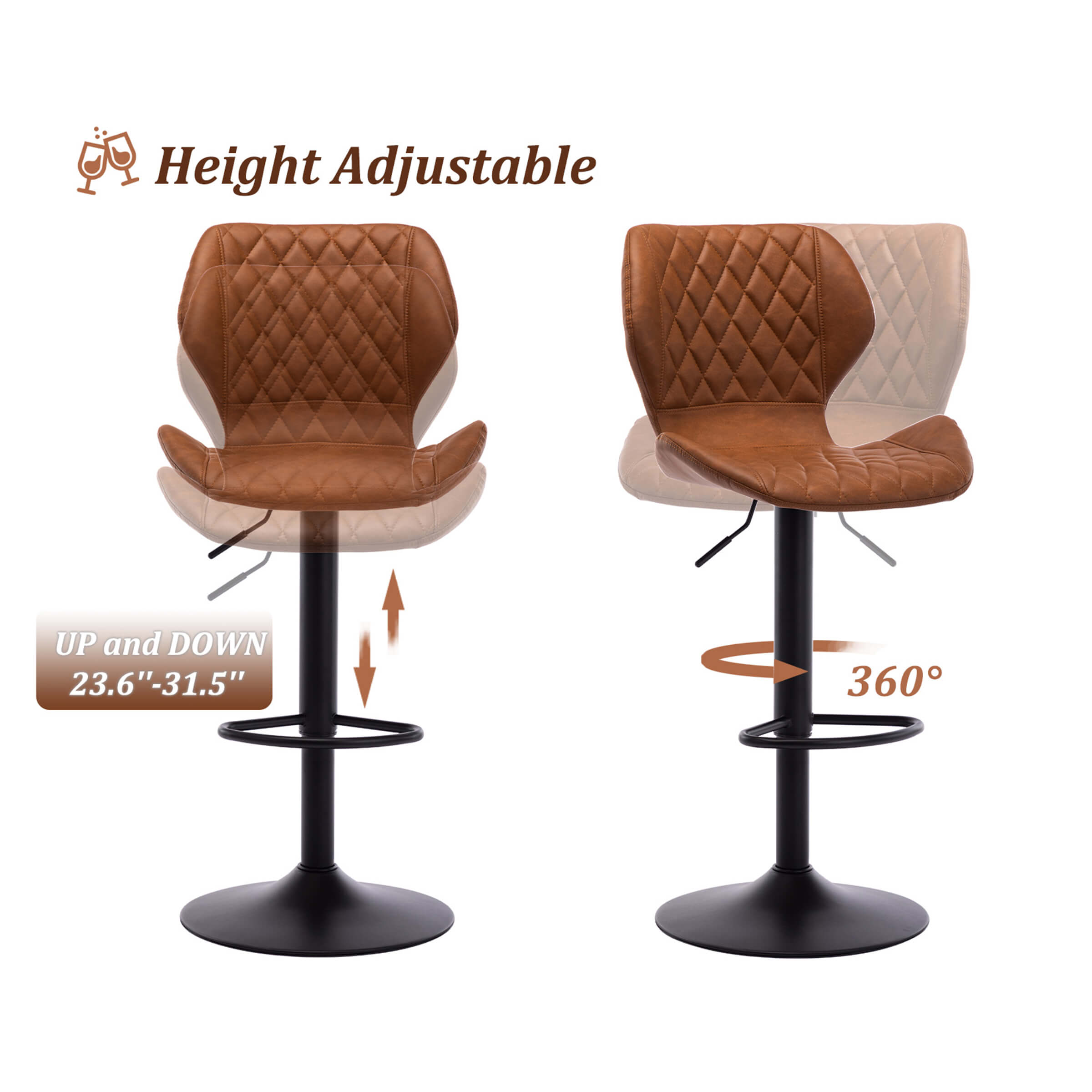 EALSON Adjustable Swivel Bar Kitchen Island Stools Set of 2 - 8211AB