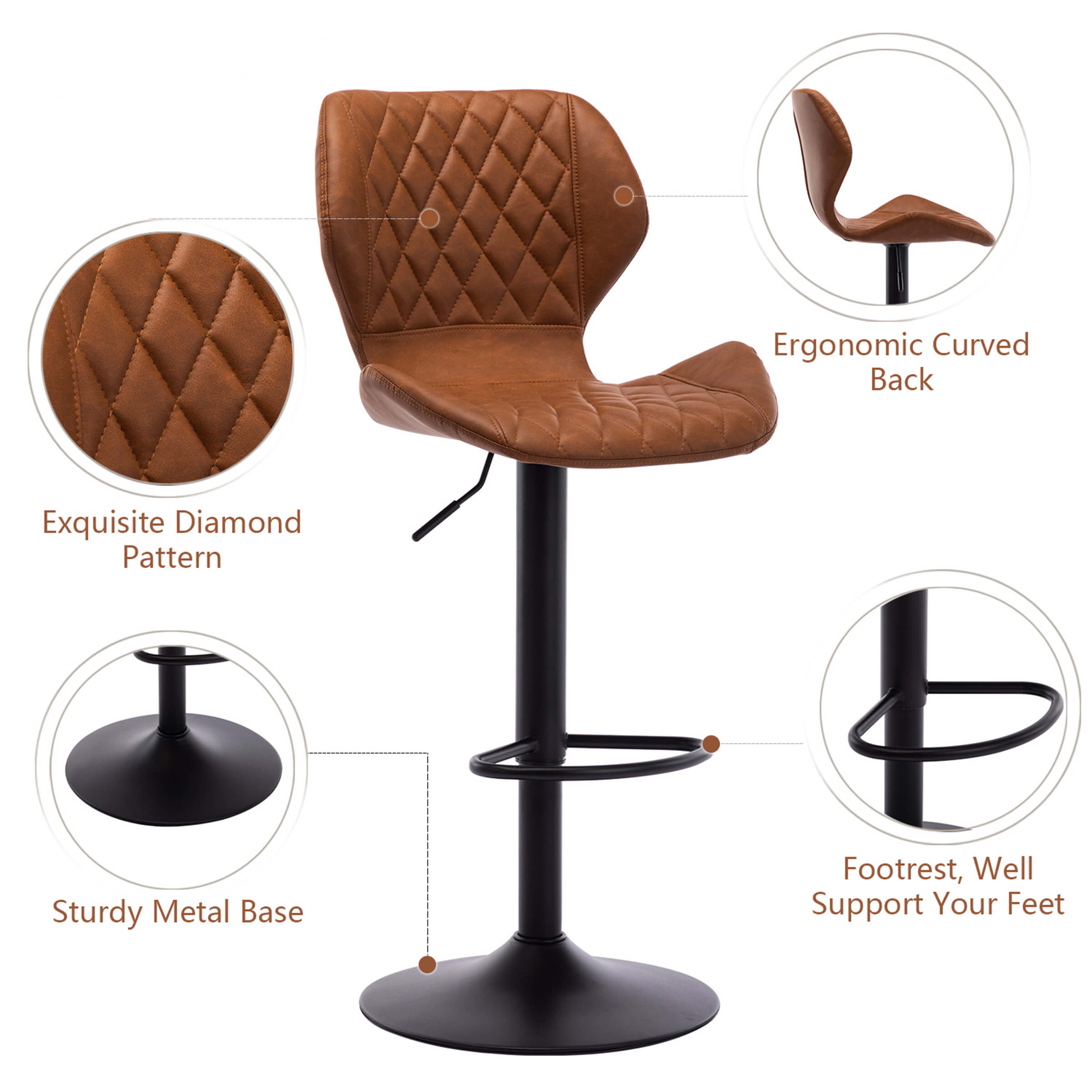 EALSON Adjustable Swivel Bar Kitchen Island Stools Set of 2 - 8211AB