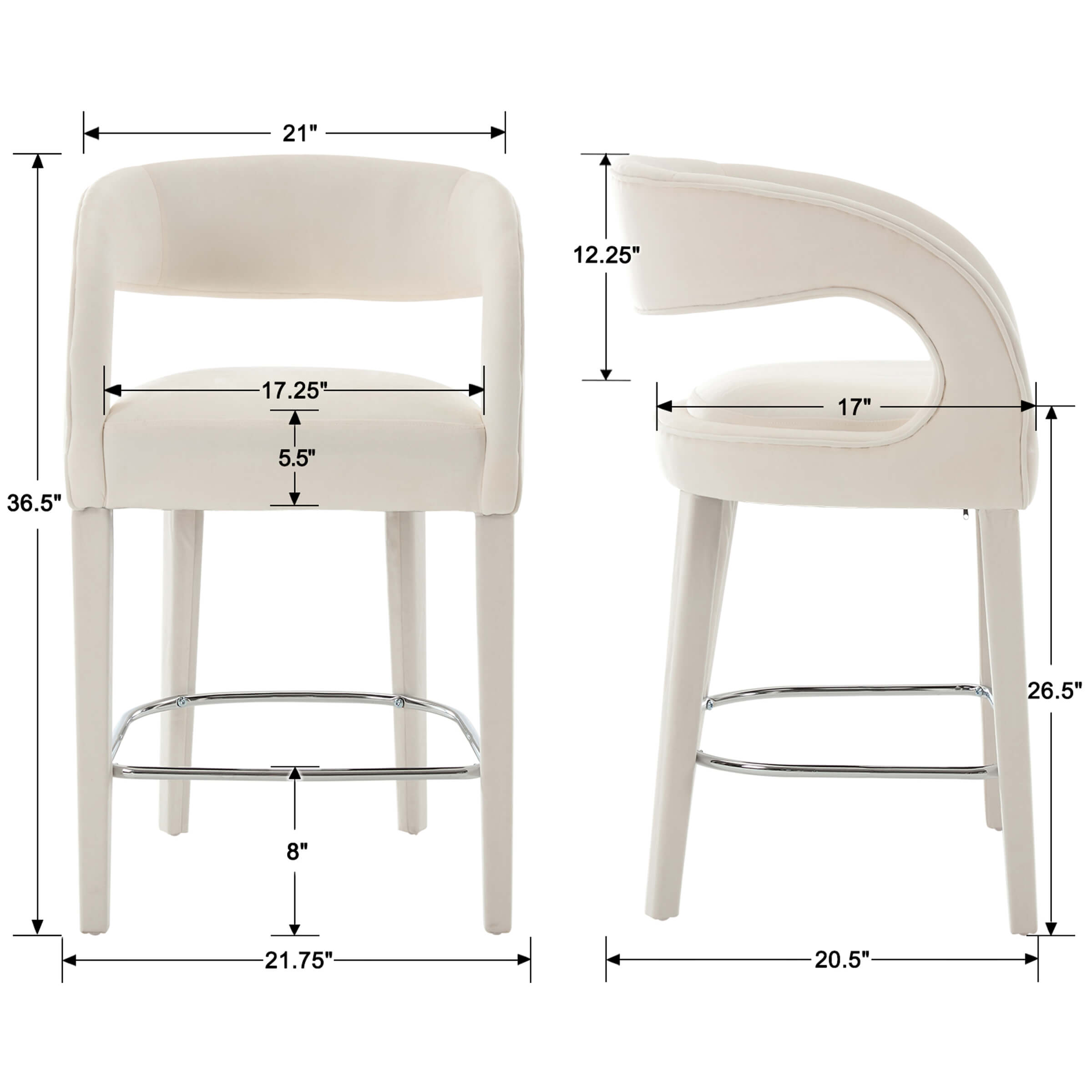 EALSON Curved Arms Counter Stools Set of 2 - 5745CS