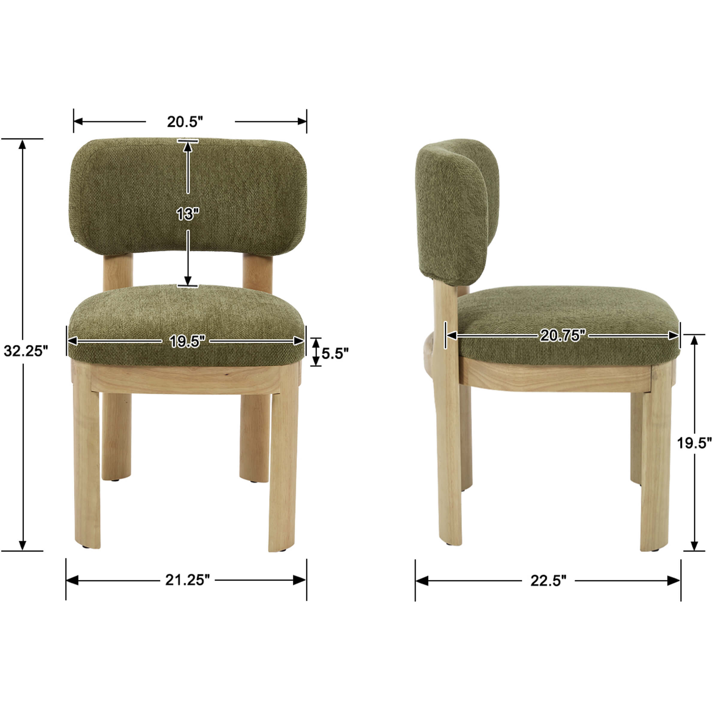 VESCASA Curved Backrest Dining Room Chairs Set of 2 - 10086DC