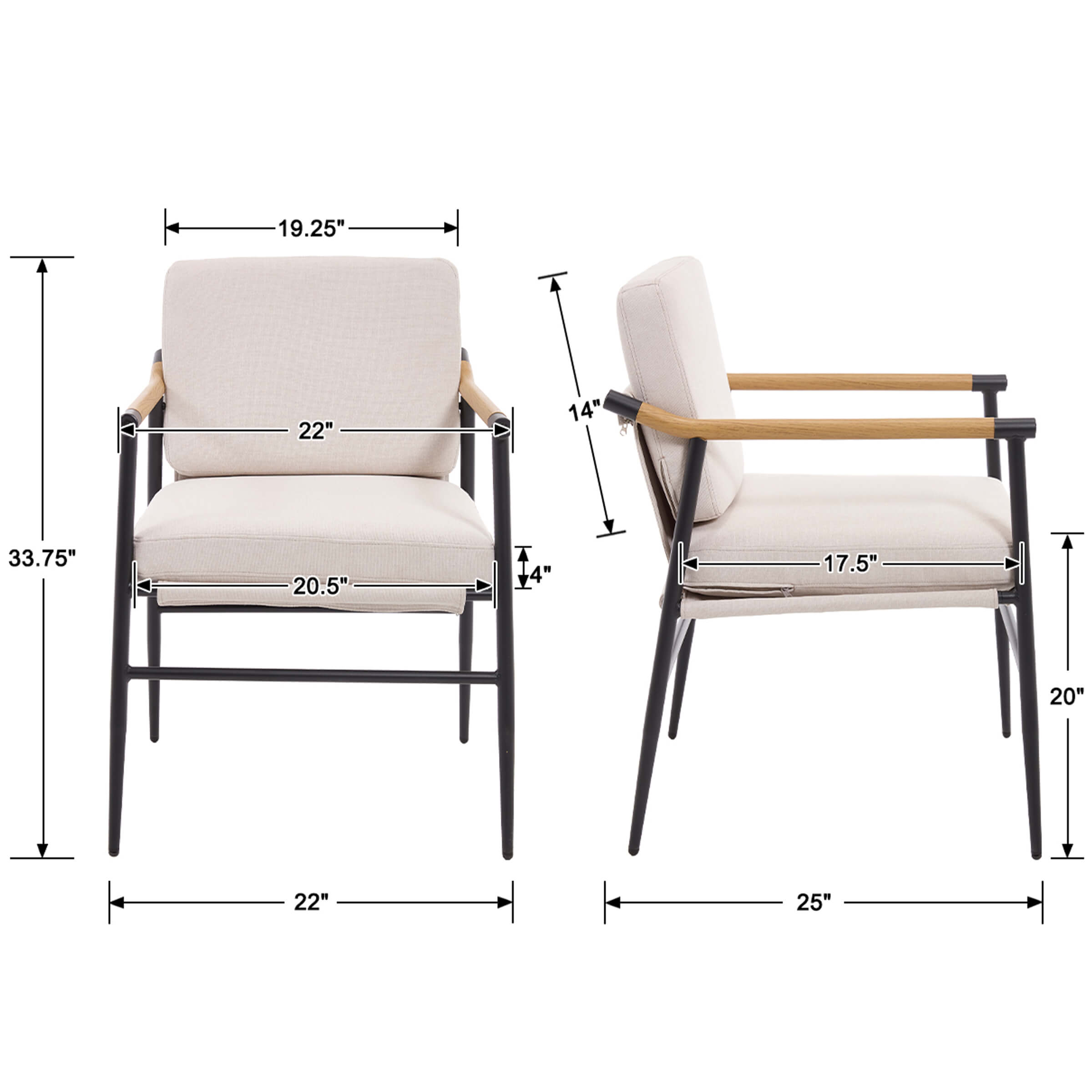 EALSON Dining Room Chairs with Black Metal Legs Set of 2 - 35027DC