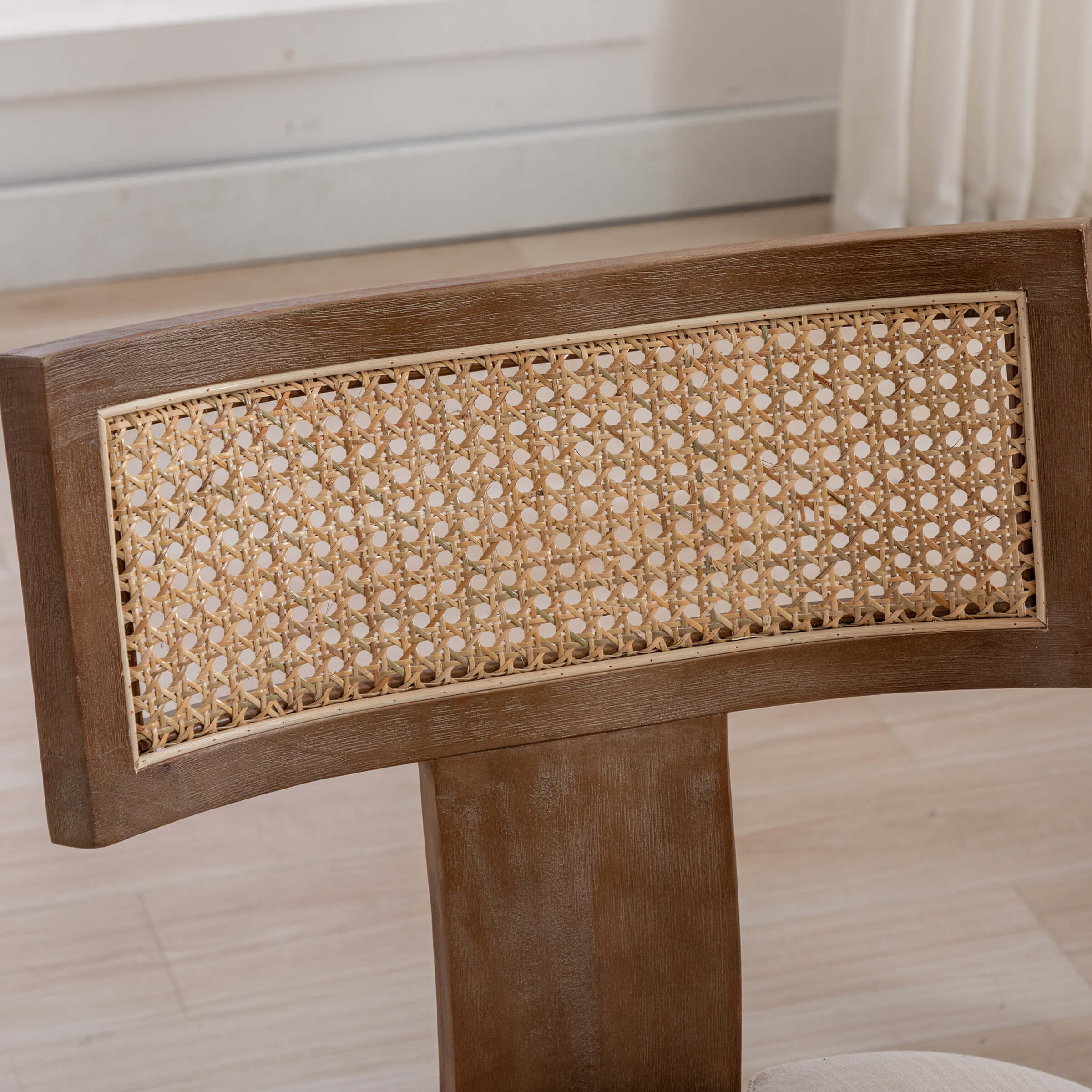 Close-up of rattan back weave on chair