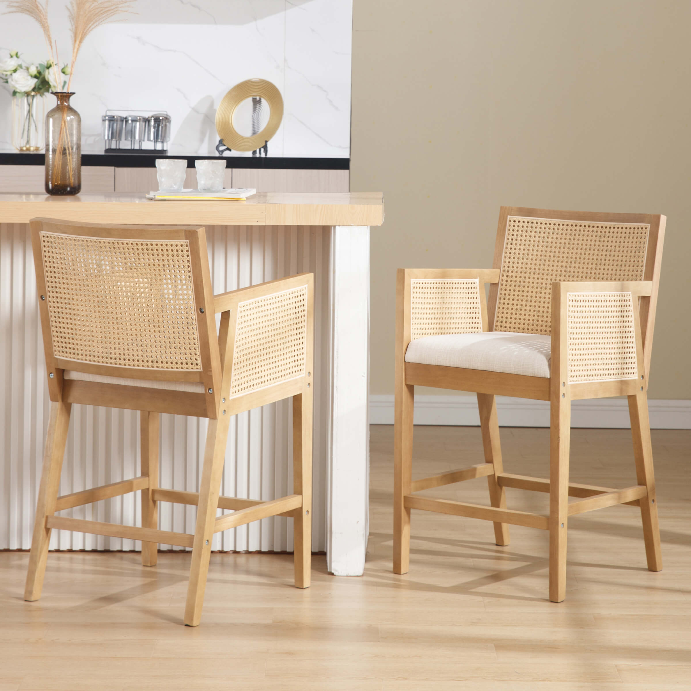 EALSON Farmhouse Rattan Counter Height Bar Stools Set of 2 - 5766CS