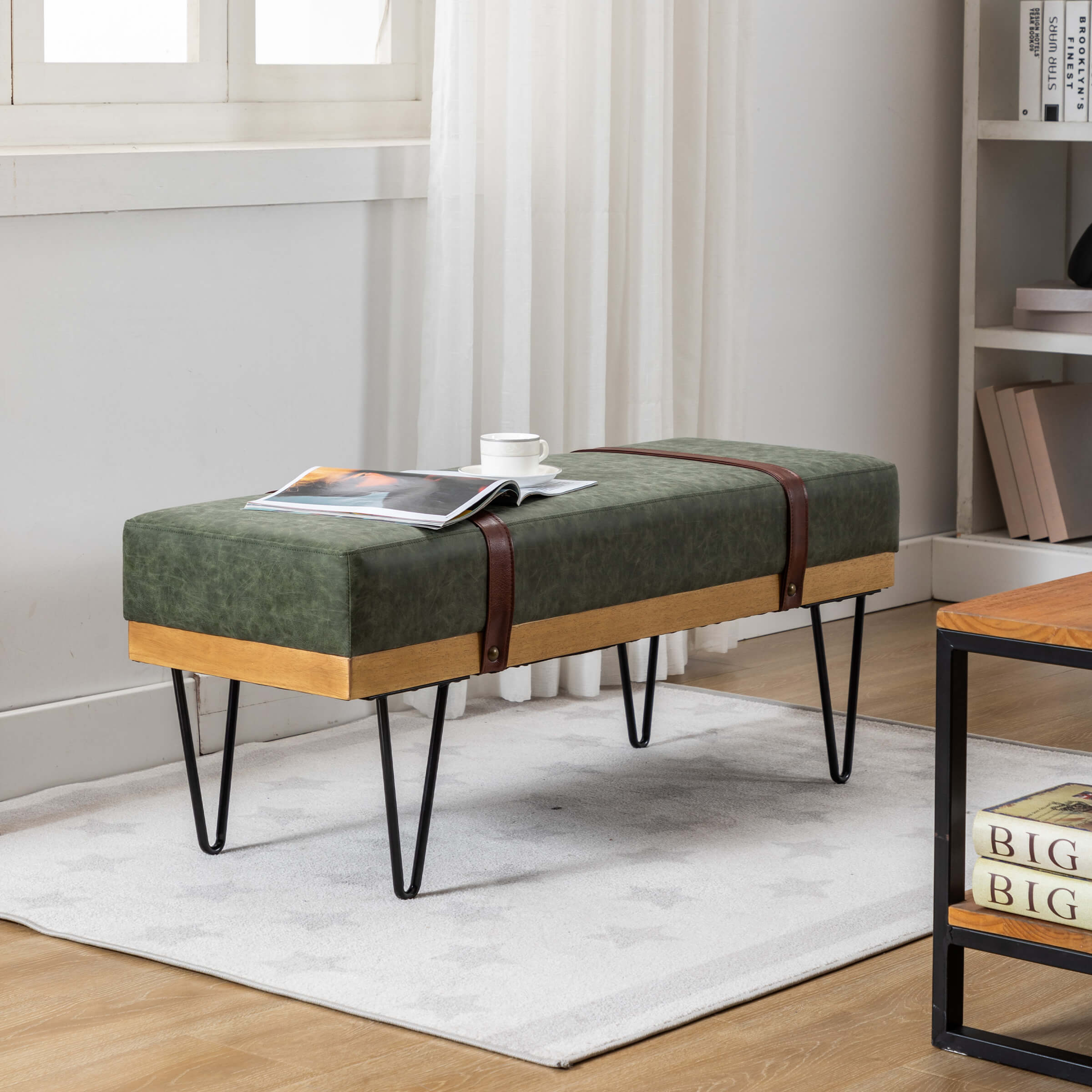 EALSON Industrial Modern Rectangle Ottoman Bench - 2304BH