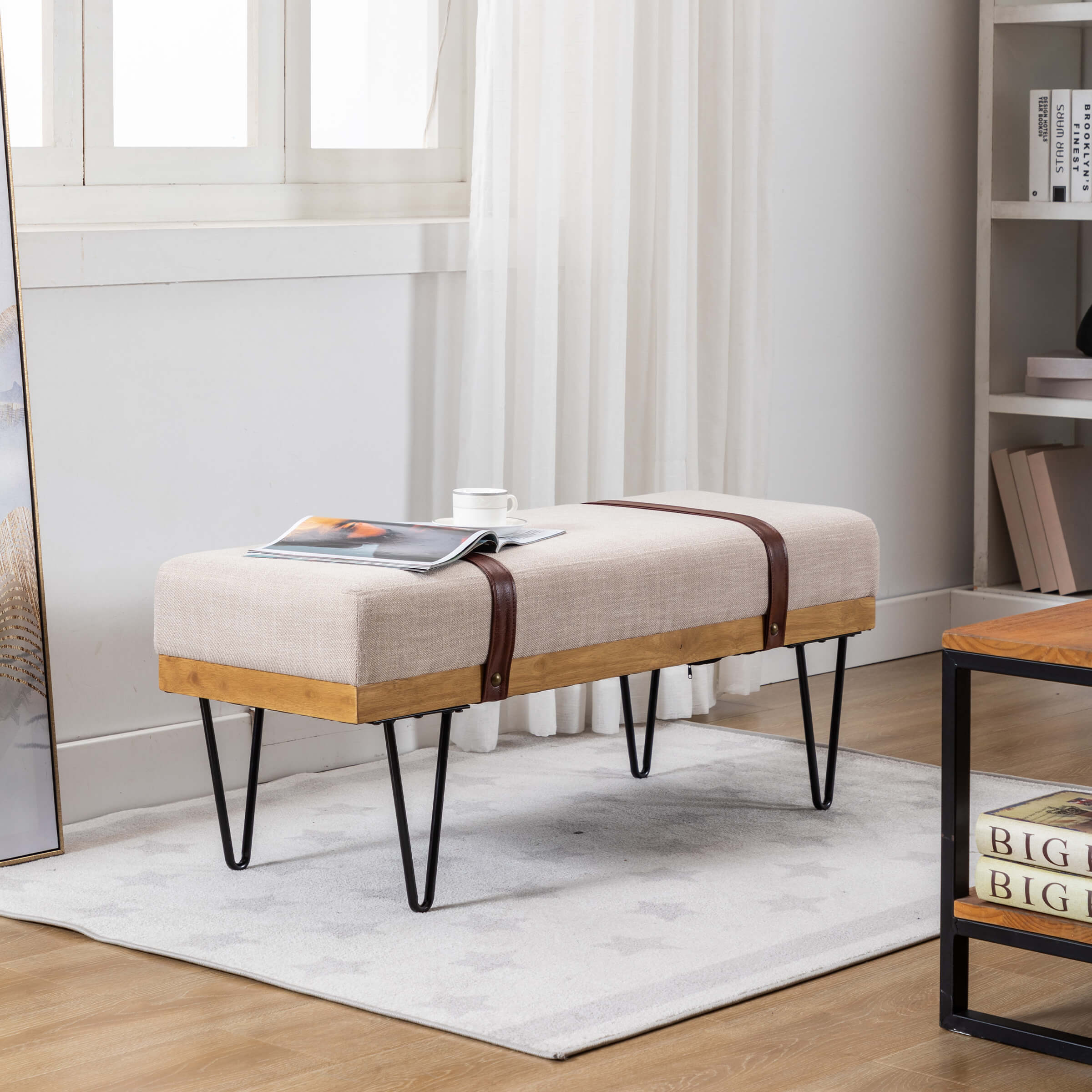 EALSON Industrial Modern Rectangle Ottoman Bench - 2304BH