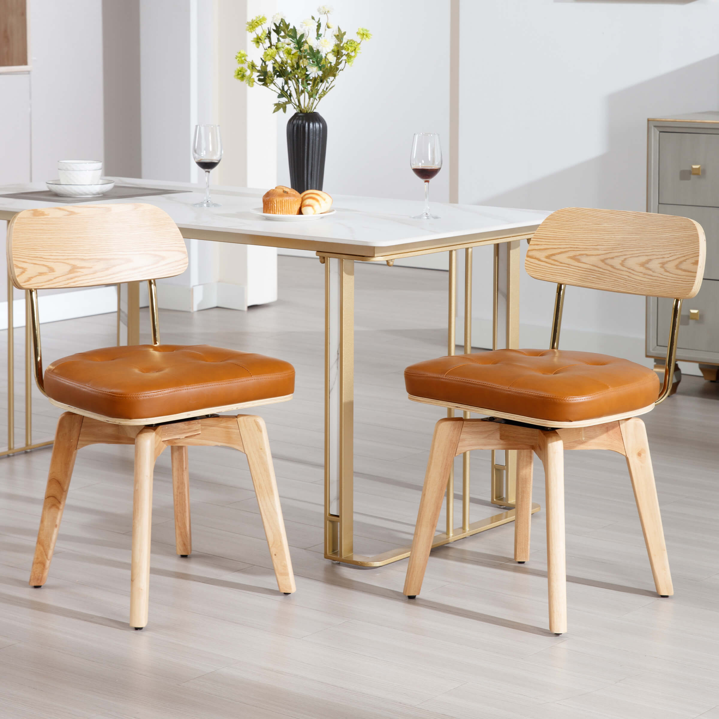 EALSON Leather Swivel Dining Chairs Set of 2 - 6072DC