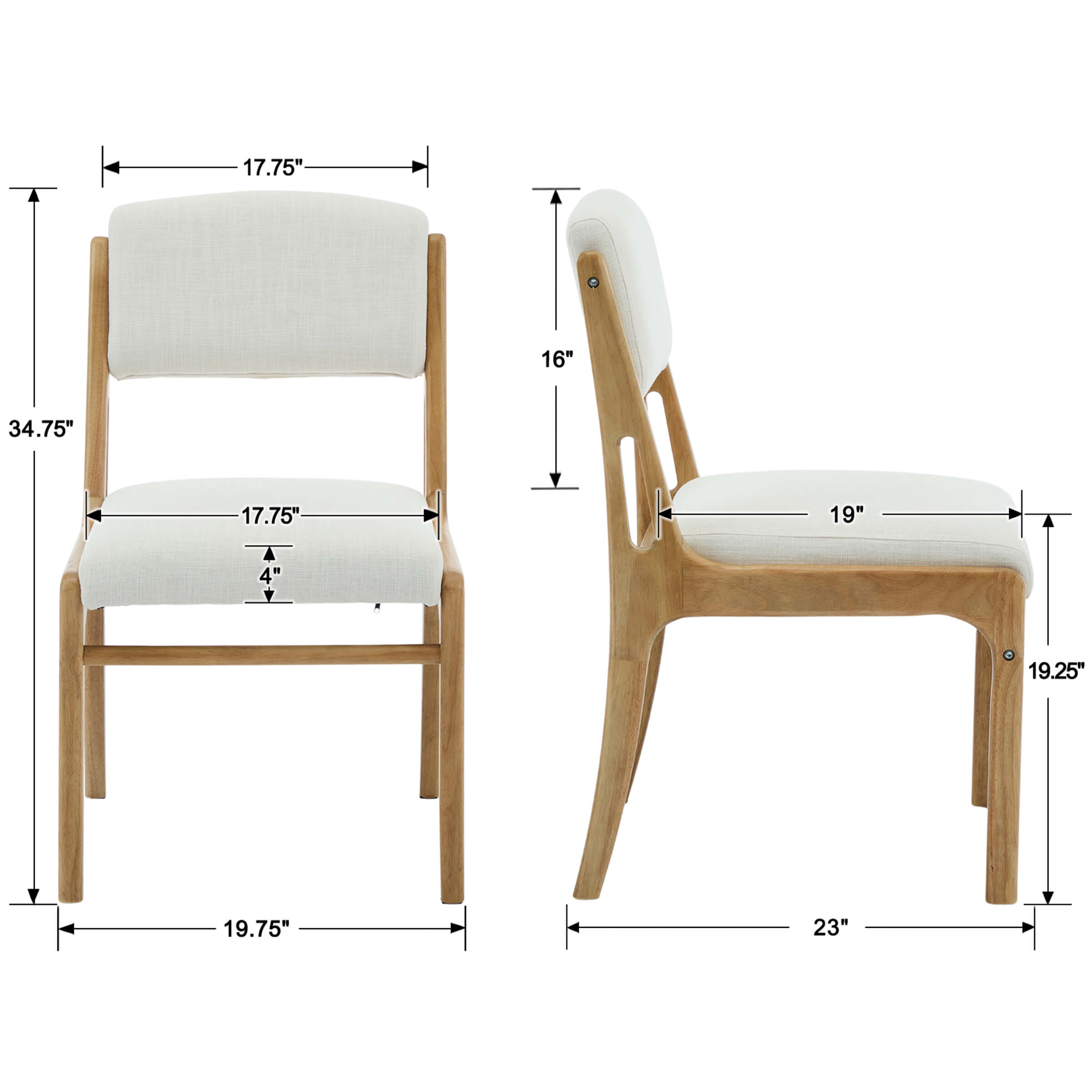 EALSON Mid Century Armless Dining Chairs Set of 2 - 10031DC