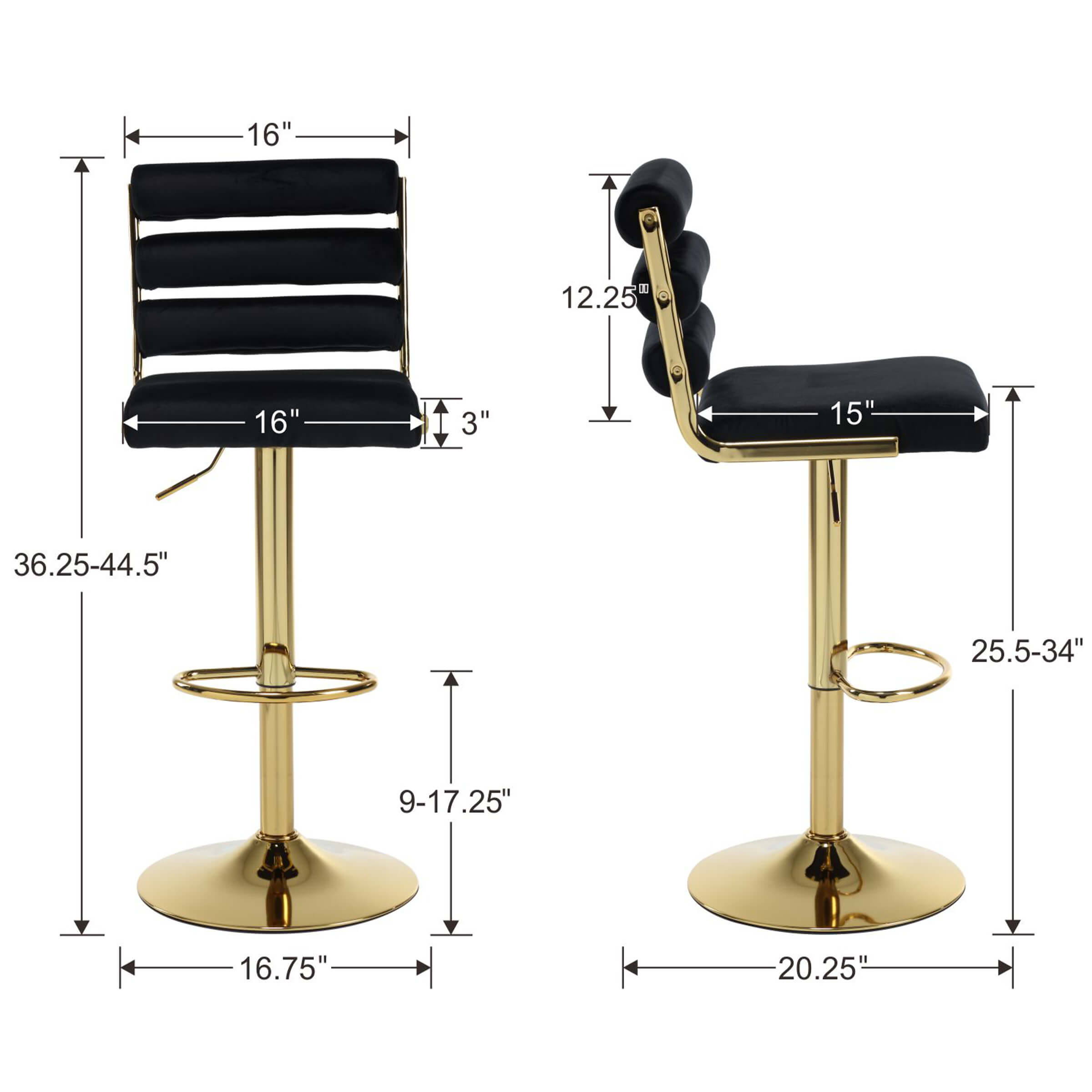 EALSON Glam Adjustable Swivel Bar Stools Set of 2 - 1715AB