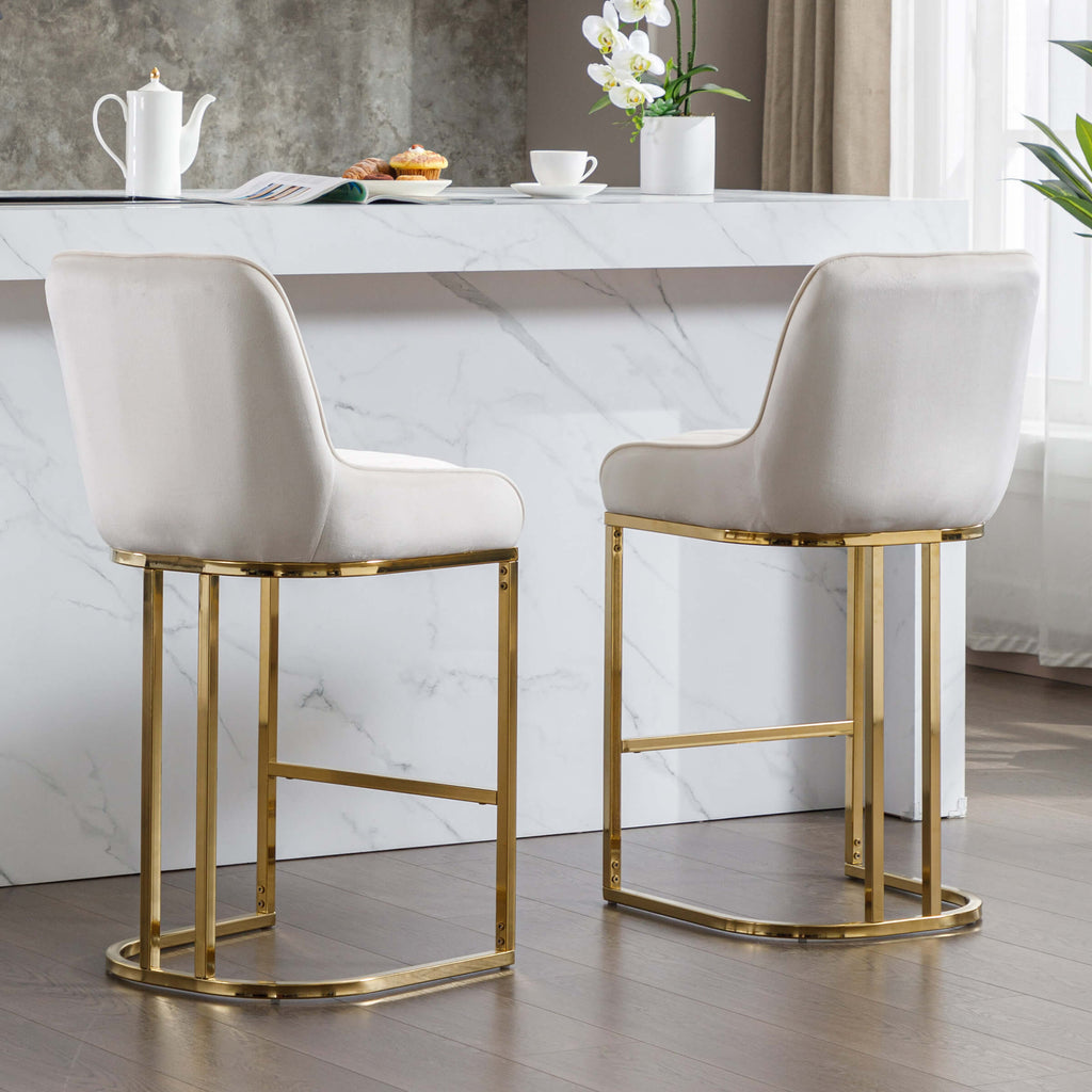 Modern Channel Tufted Metal Frame Counter Stools Set of 2 - 9043CS