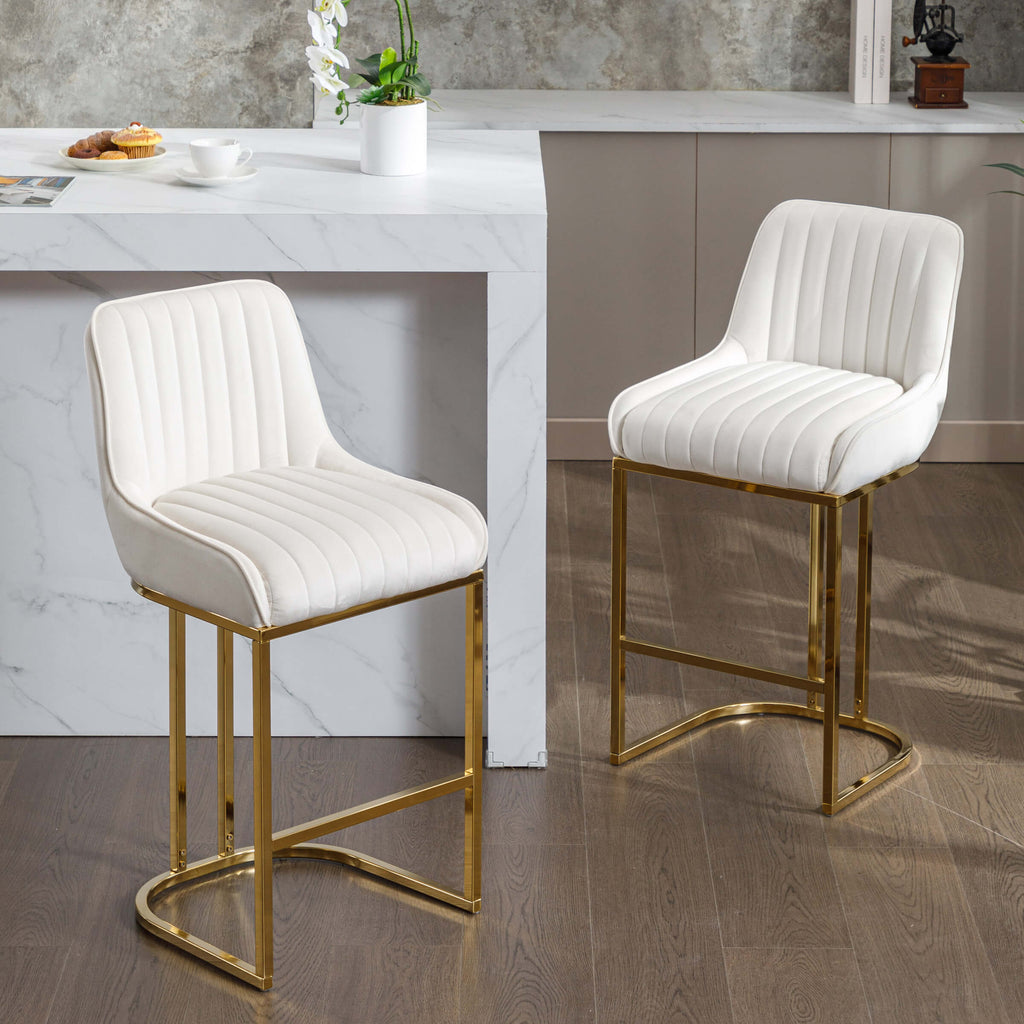 Modern Channel Tufted Metal Frame Counter Stools Set of 2 - 9043CS
