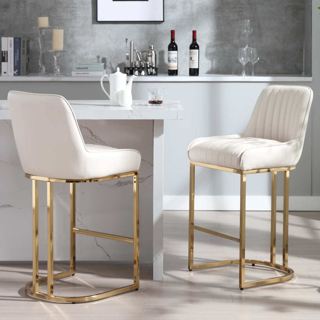 Modern Channel Tufted Metal Frame Counter Stools Set of 2 - 9043CS