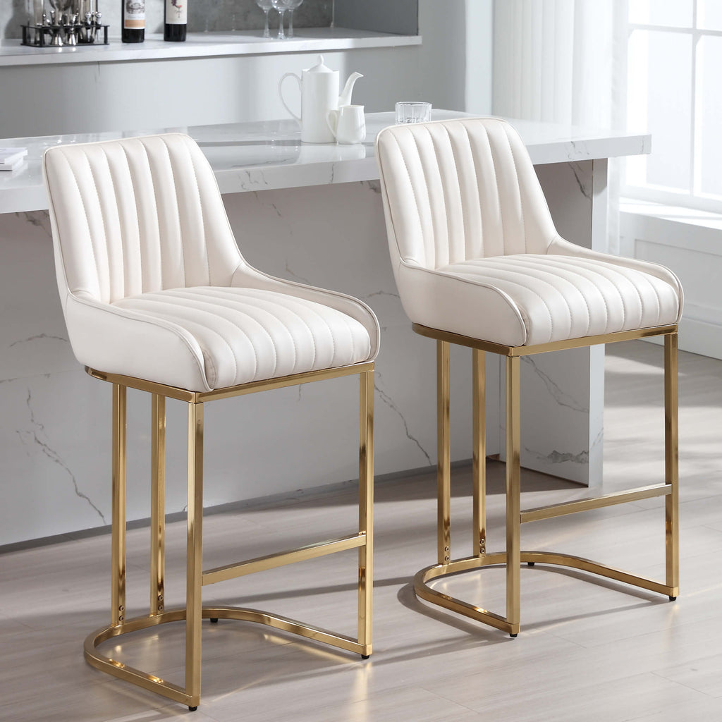 Modern Channel Tufted Metal Frame Counter Stools Set of 2 - 9043CS