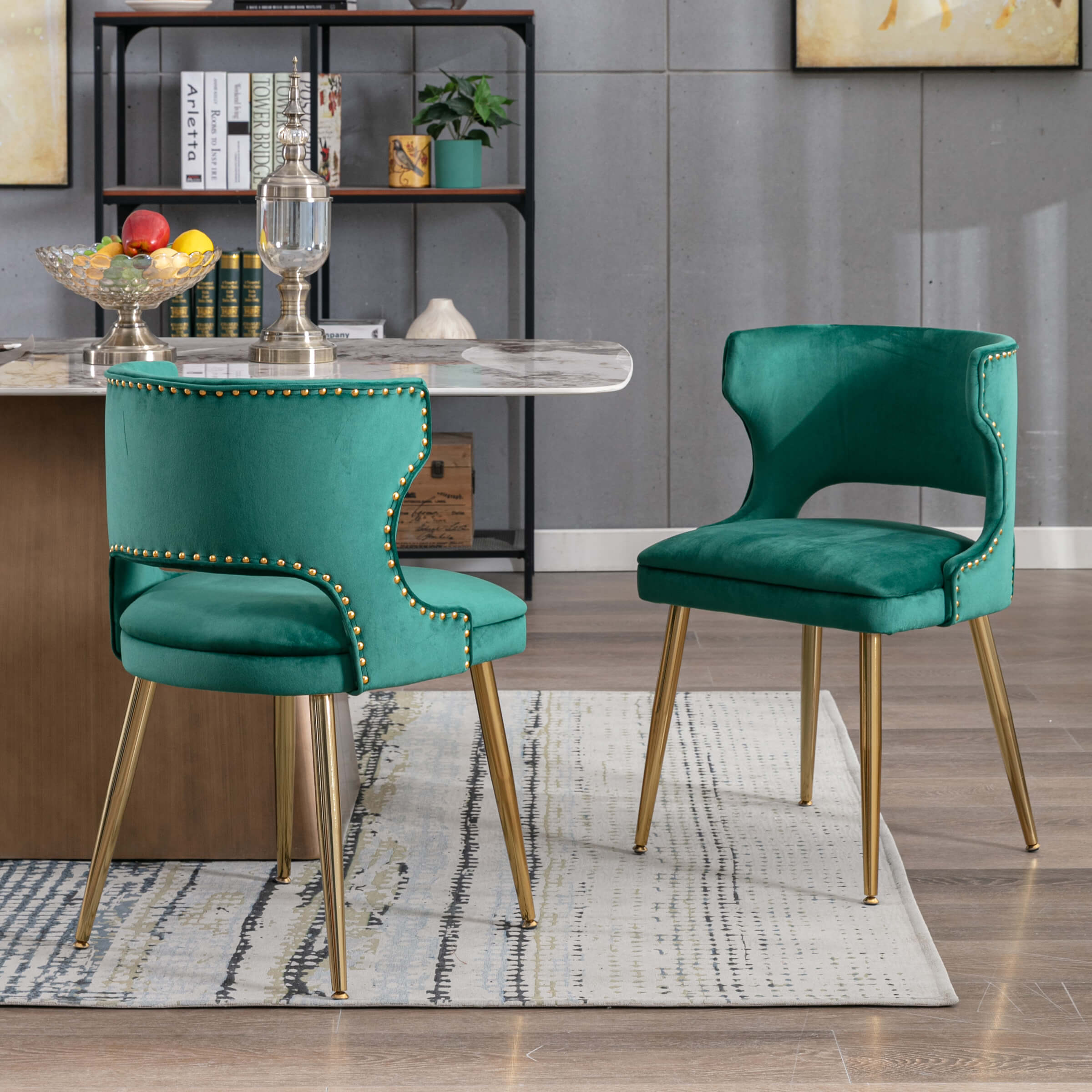 EALSON Modern Velvet Gold Metal Legs Dining Chairs Set of 2 - 60271DC