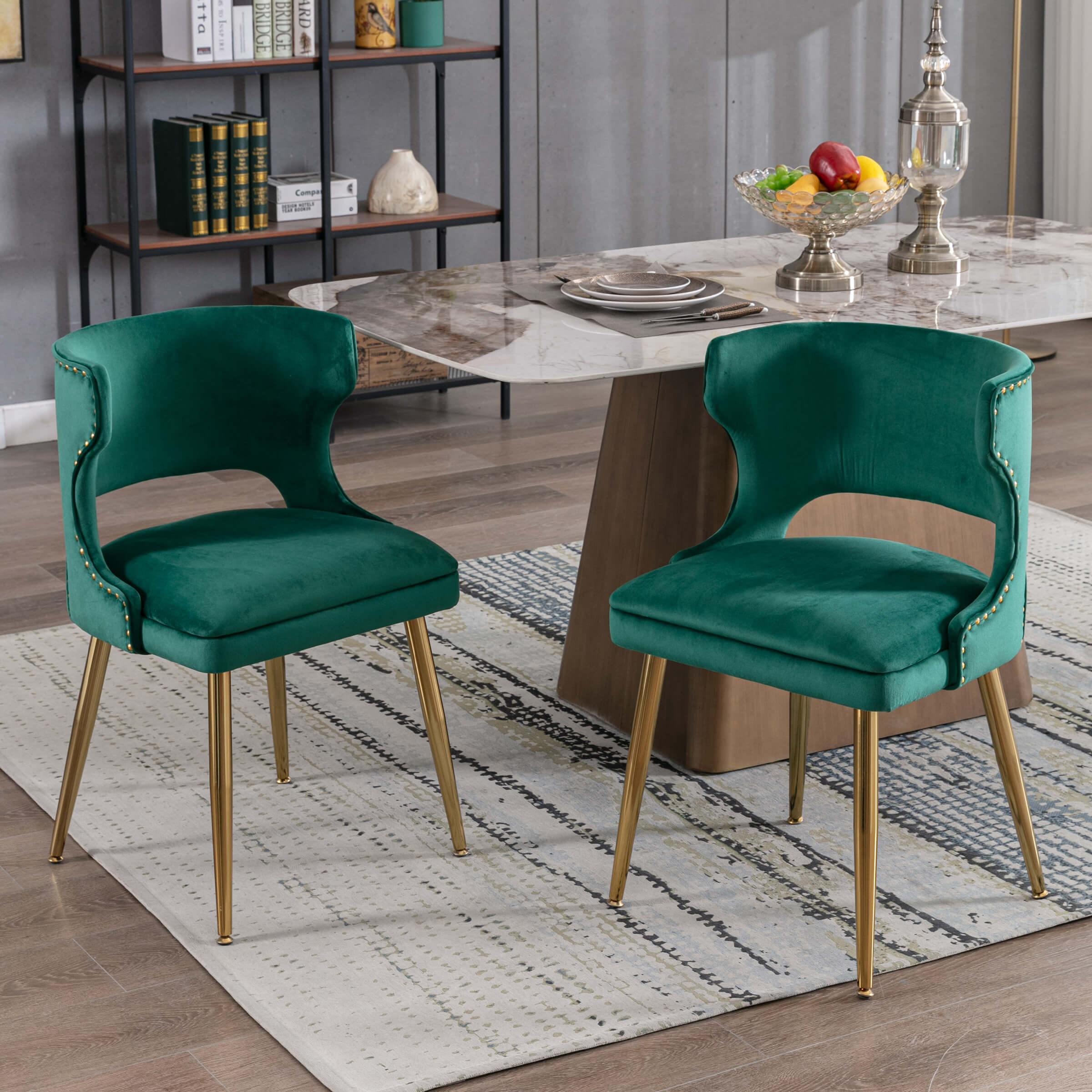 EALSON Modern Velvet Gold Metal Legs Dining Chairs Set of 2 - 60271DC