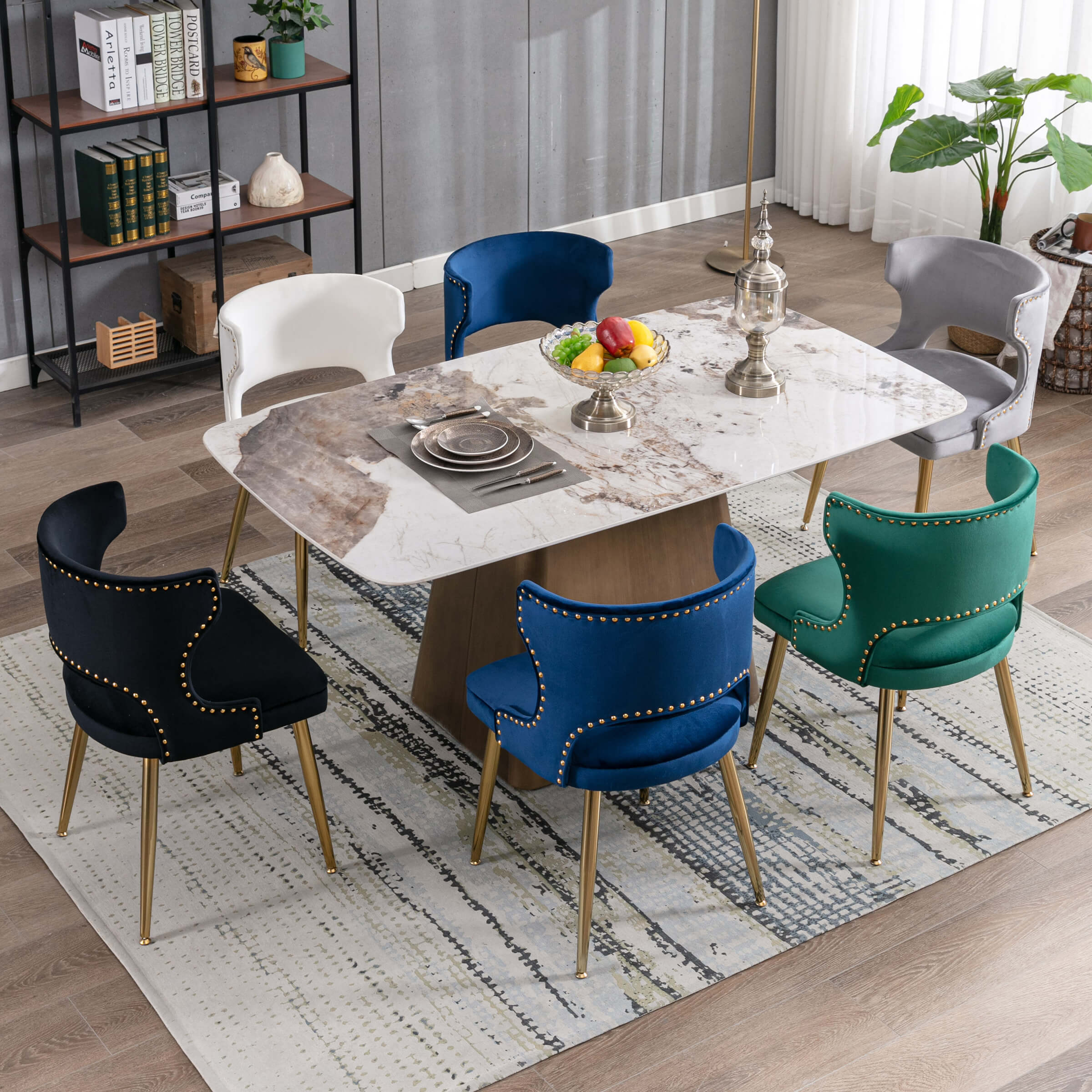 EALSON Modern Velvet Gold Metal Legs Dining Chairs Set of 2 - 60271DC