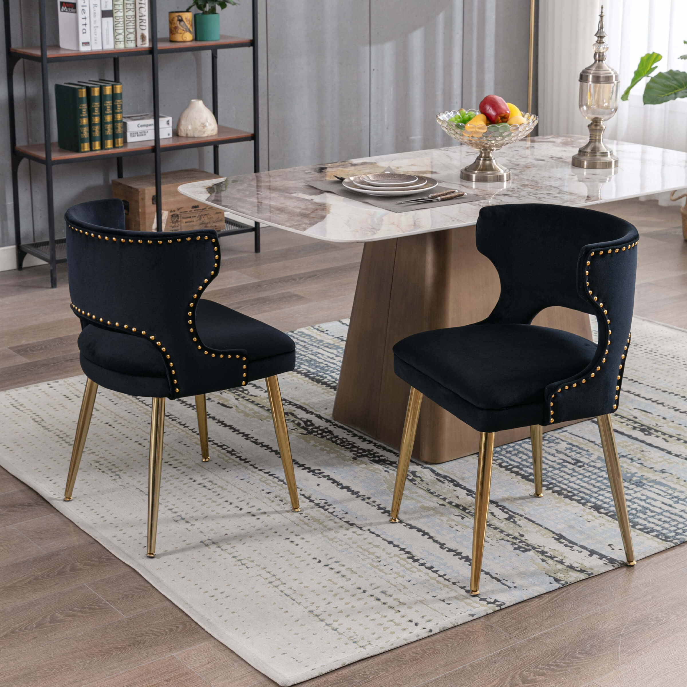 EALSON Modern Velvet Gold Metal Legs Dining Chairs Set of 2 - 60271DC