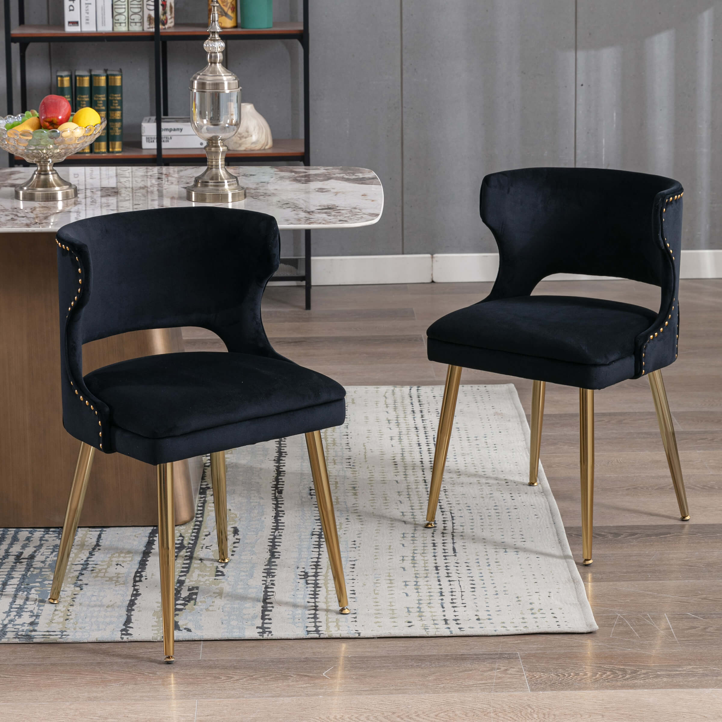 EALSON Modern Velvet Gold Metal Legs Dining Chairs Set of 2 - 60271DC