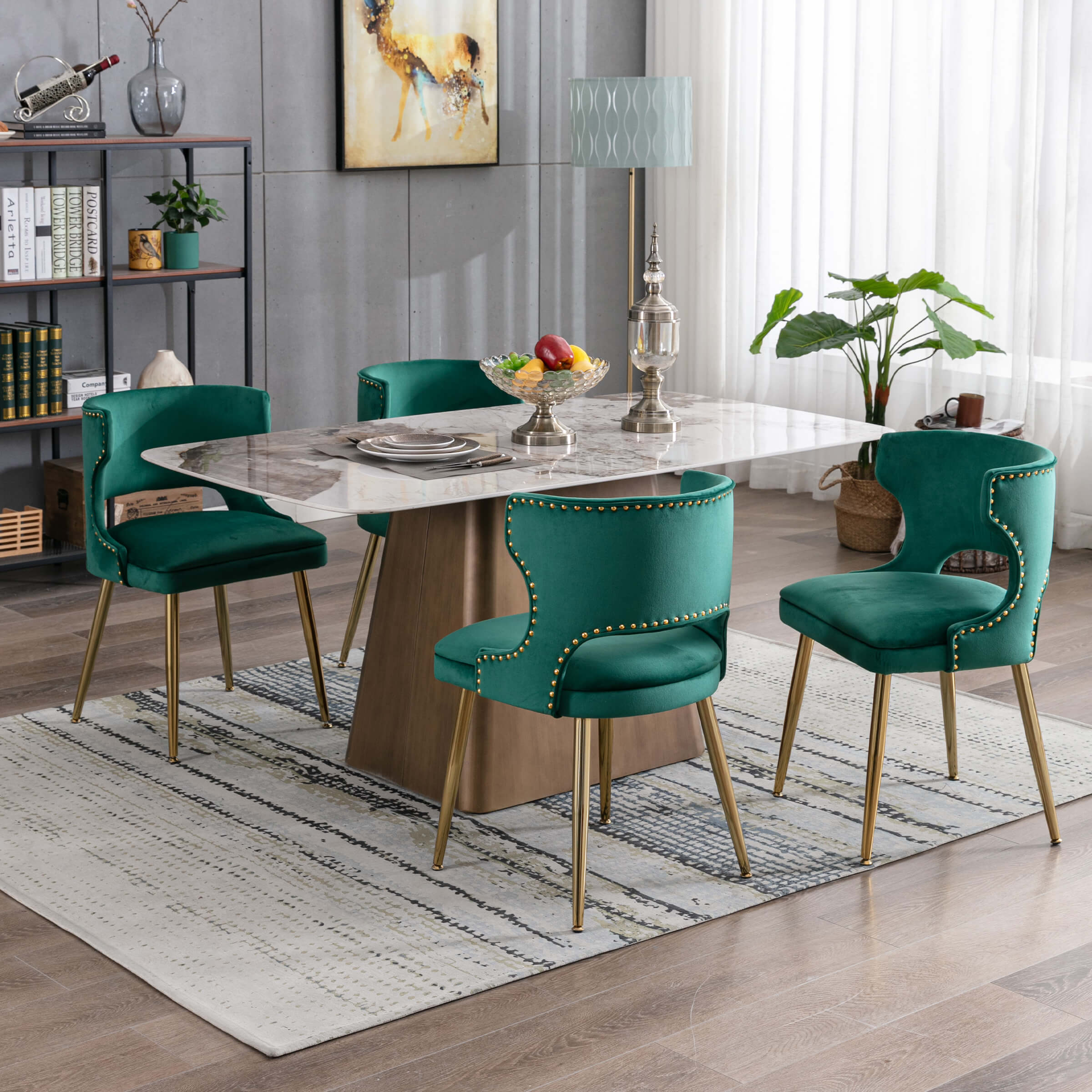 EALSON Modern Velvet Gold Metal Legs Dining Chairs Set of 2 - 60271DC