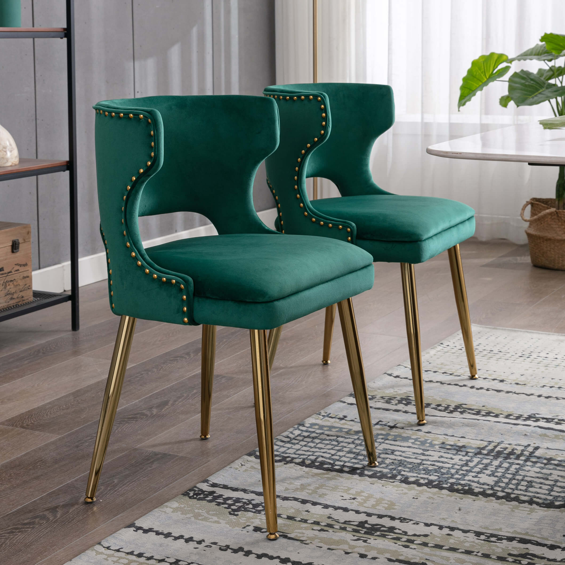 EALSON Modern Velvet Gold Metal Legs Dining Chairs Set of 2 - 60271DC