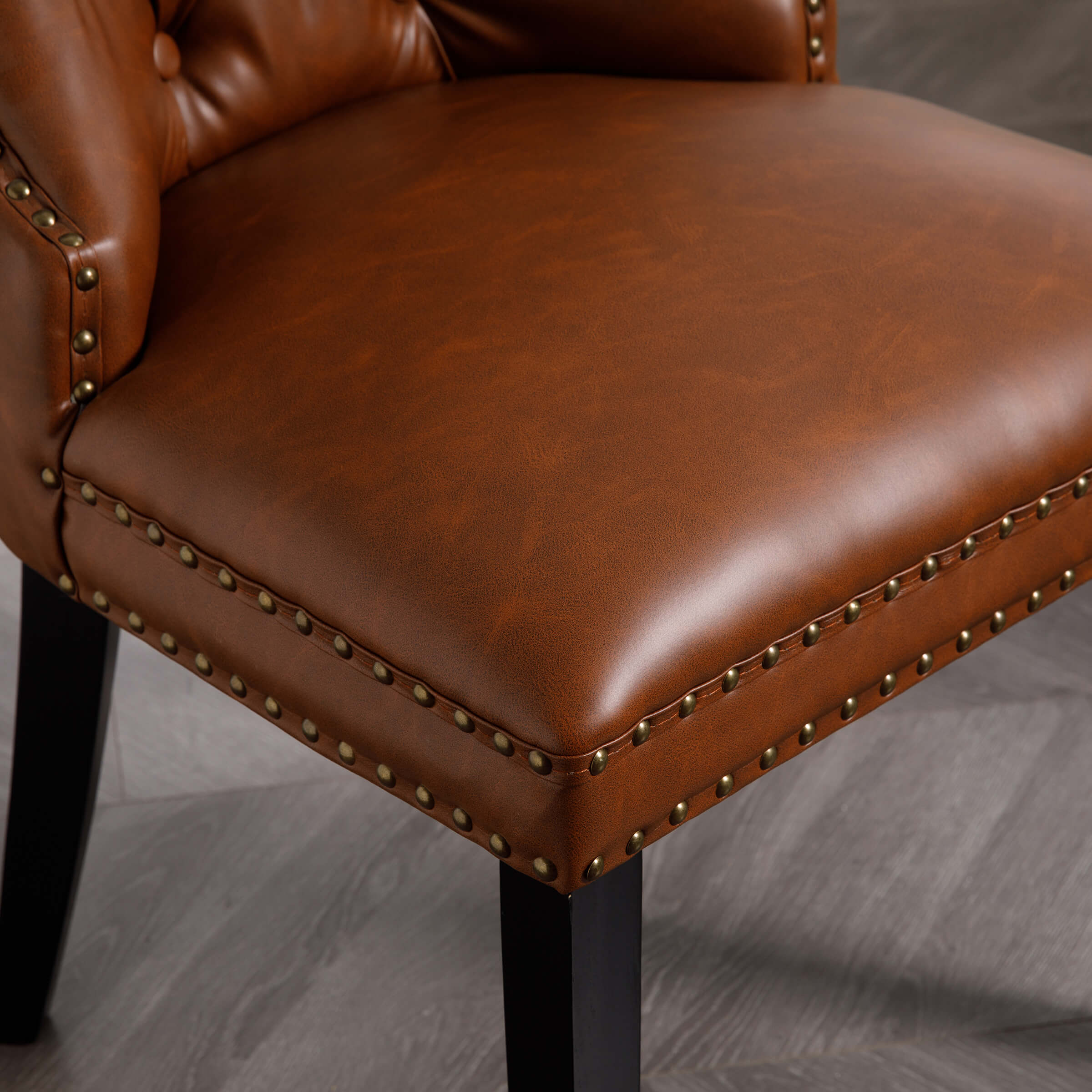 Modern Tufted Nailhead Faux Leather Dining Chairs Set of 2 - 1029DC
