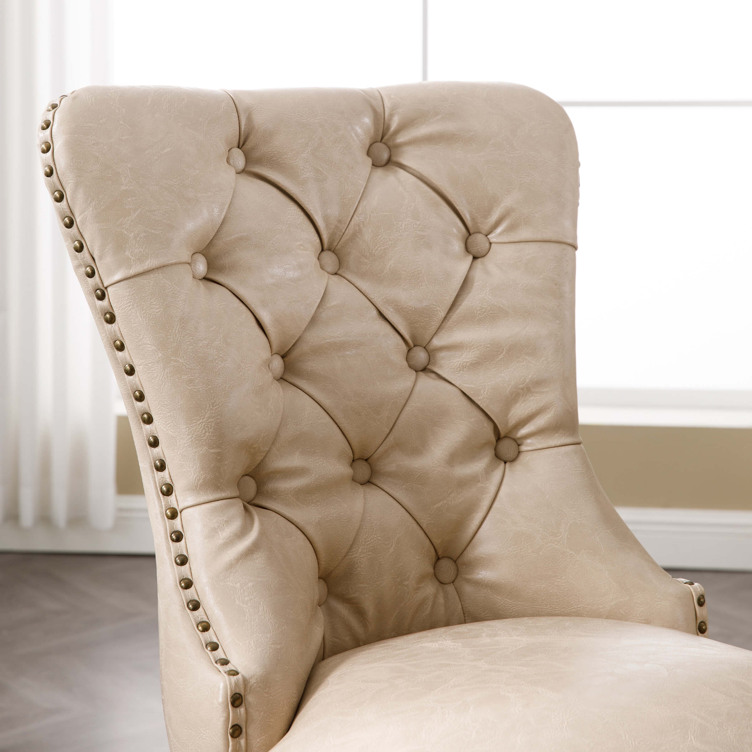 Modern Tufted Nailhead Faux Leather Dining Chairs Set of 2 - 1029DC