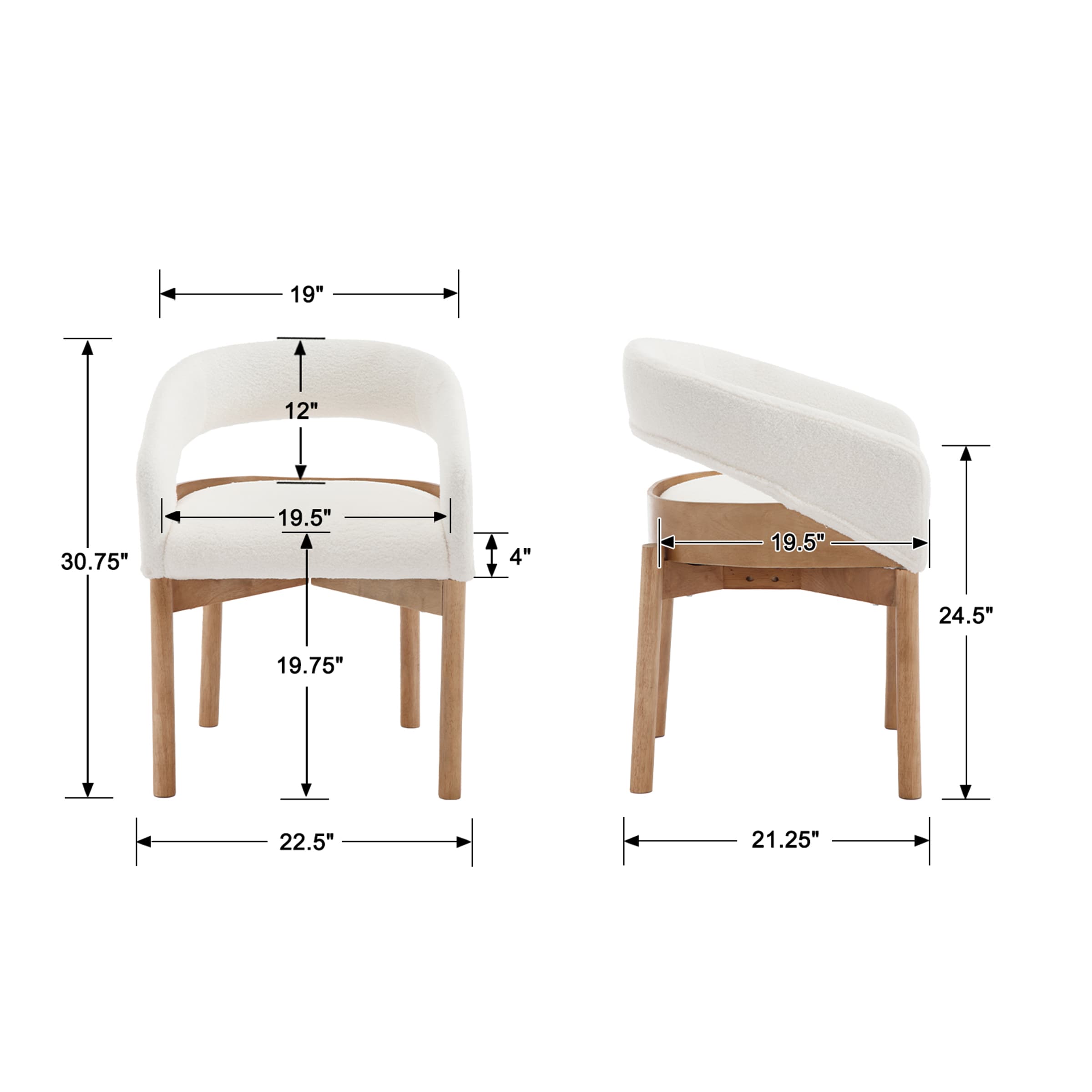 EALSON Open Curved Back Dining Chairs Set of 2 - 1999DC