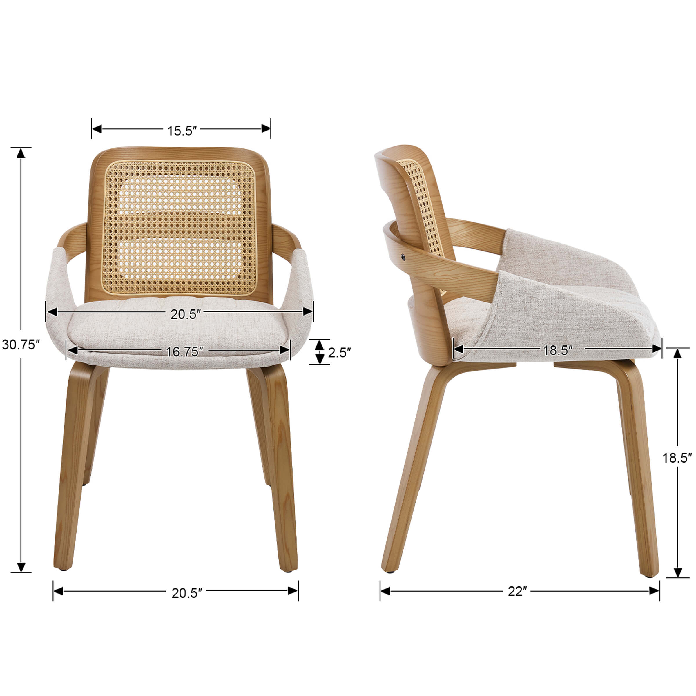 Dimension diagram of chair from product listing