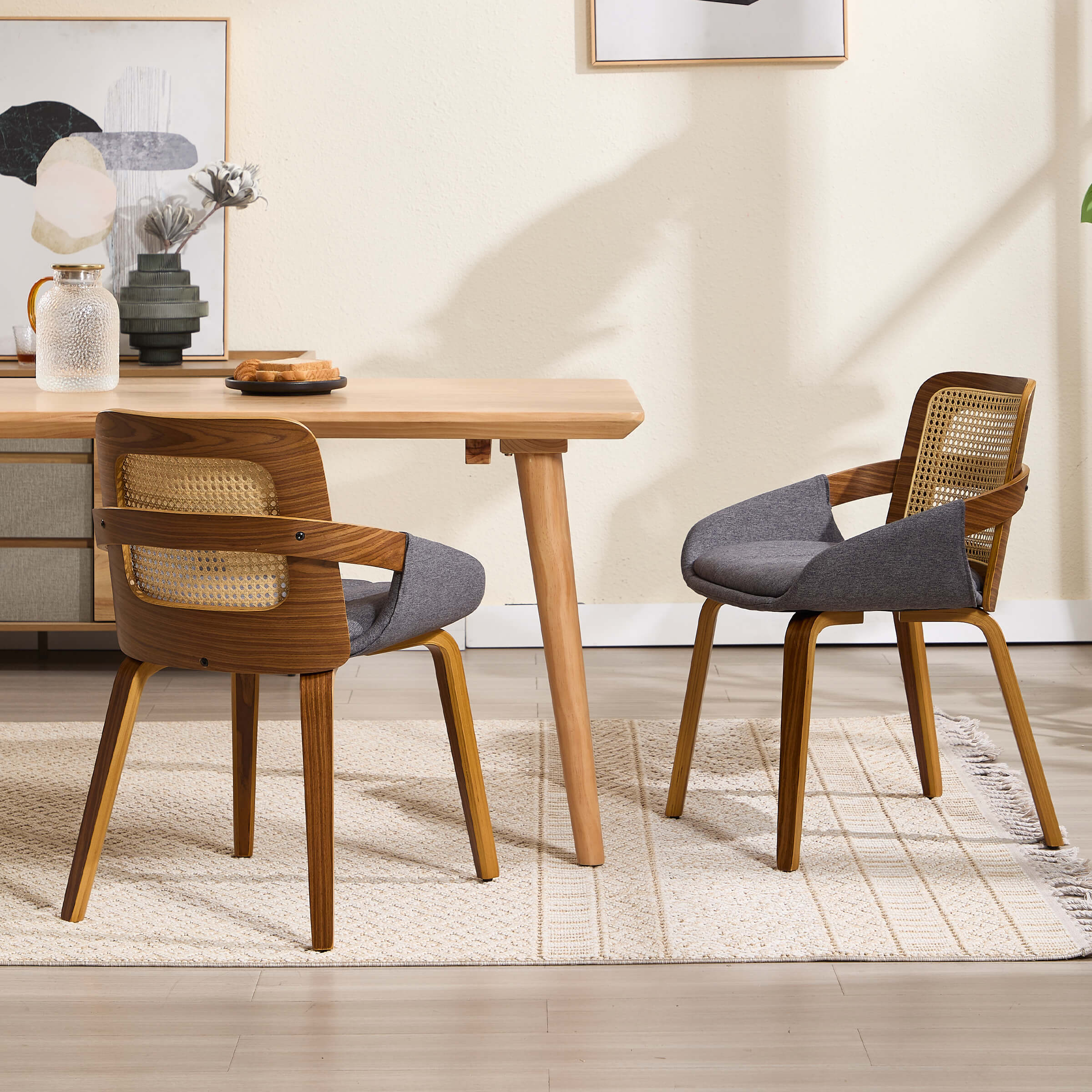 Dining table with chairs in living room setting