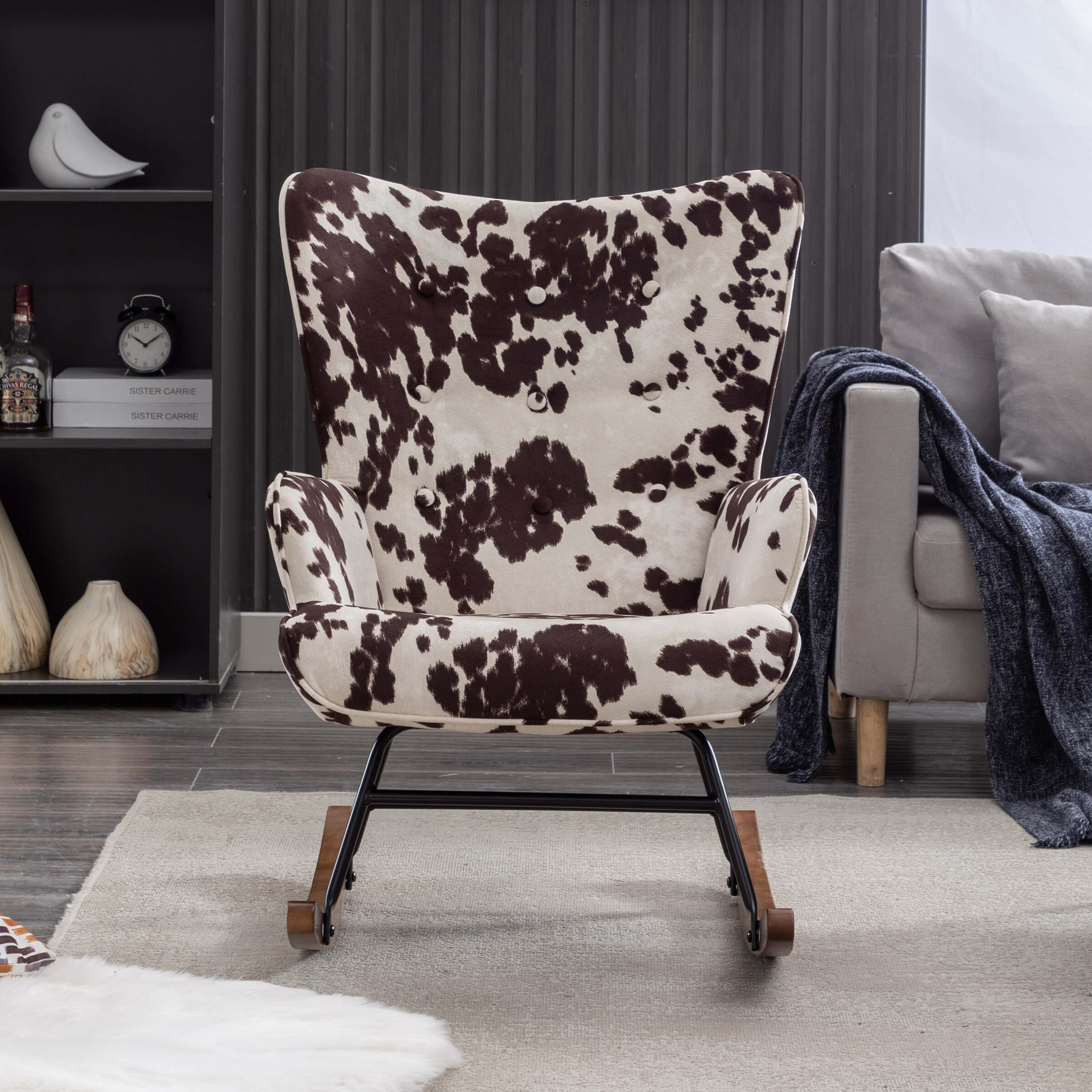 EALSON Rocking Tufted Wingback Fabric Upholstered Rocker Chair 1 PCS - 8901