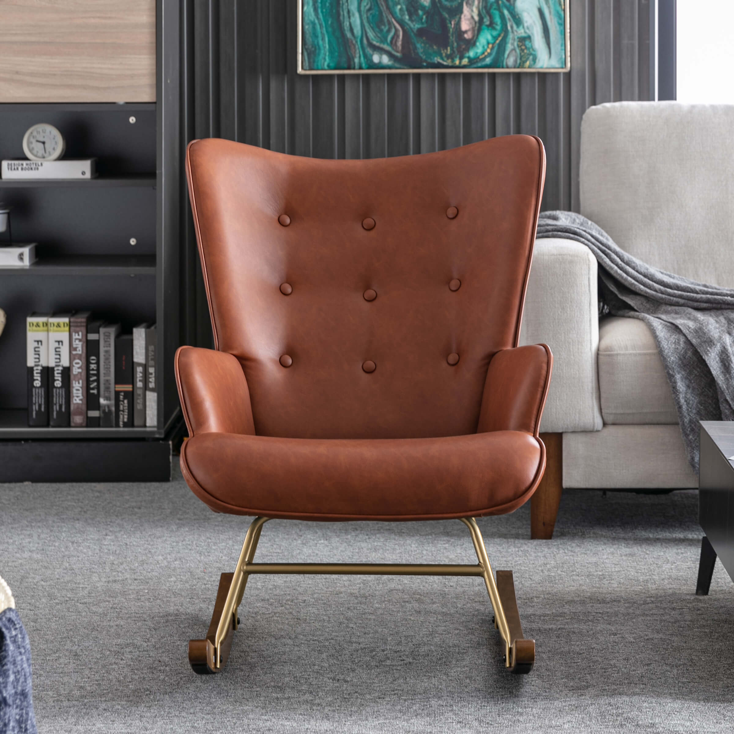 EALSON Rocking Tufted Wingback Fabric Upholstered Rocker Chair 1 PCS - 8901