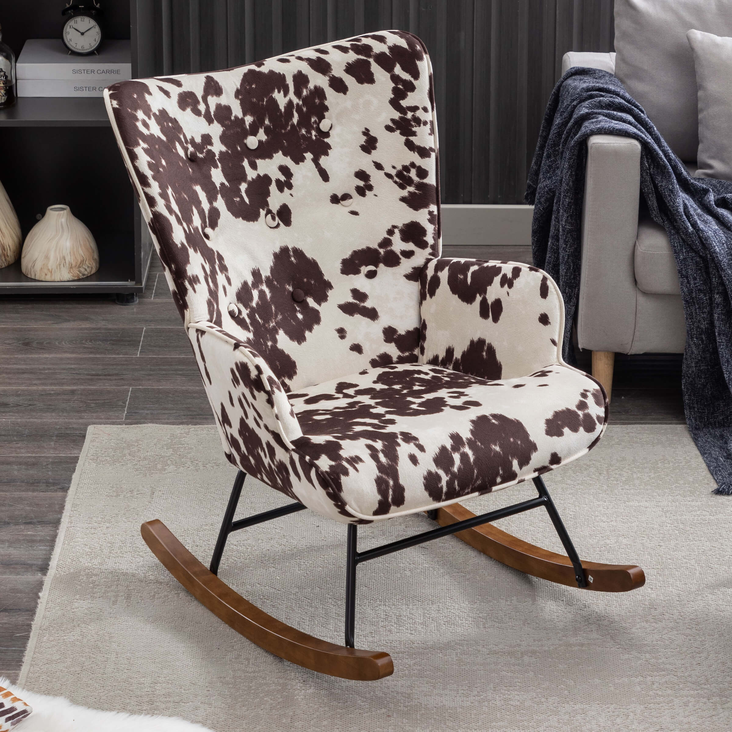 EALSON Rocking Tufted Wingback Fabric Upholstered Rocker Chair 1 PCS - 8901