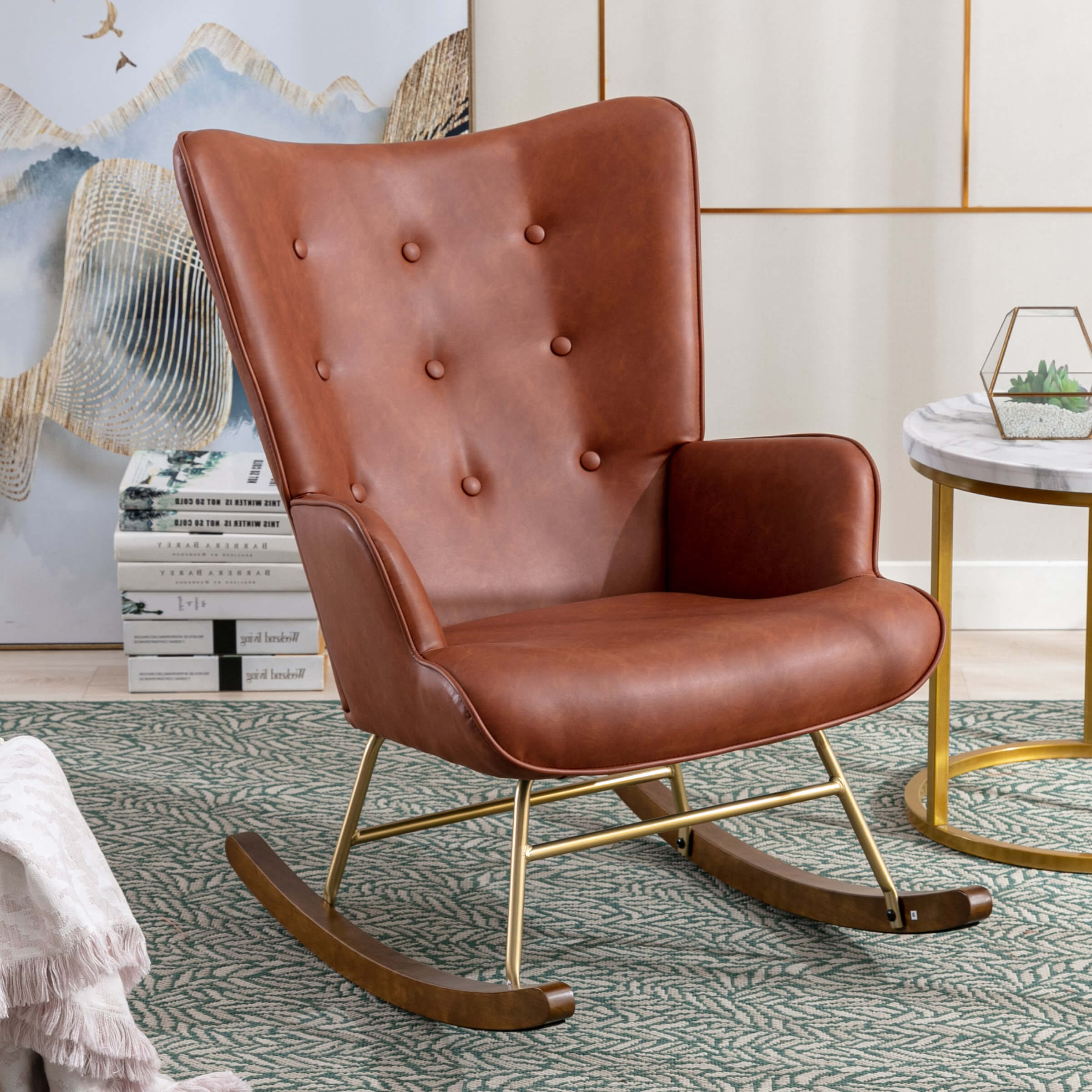 EALSON Rocking Tufted Wingback Fabric Upholstered Rocker Chair 1 PCS - 8901