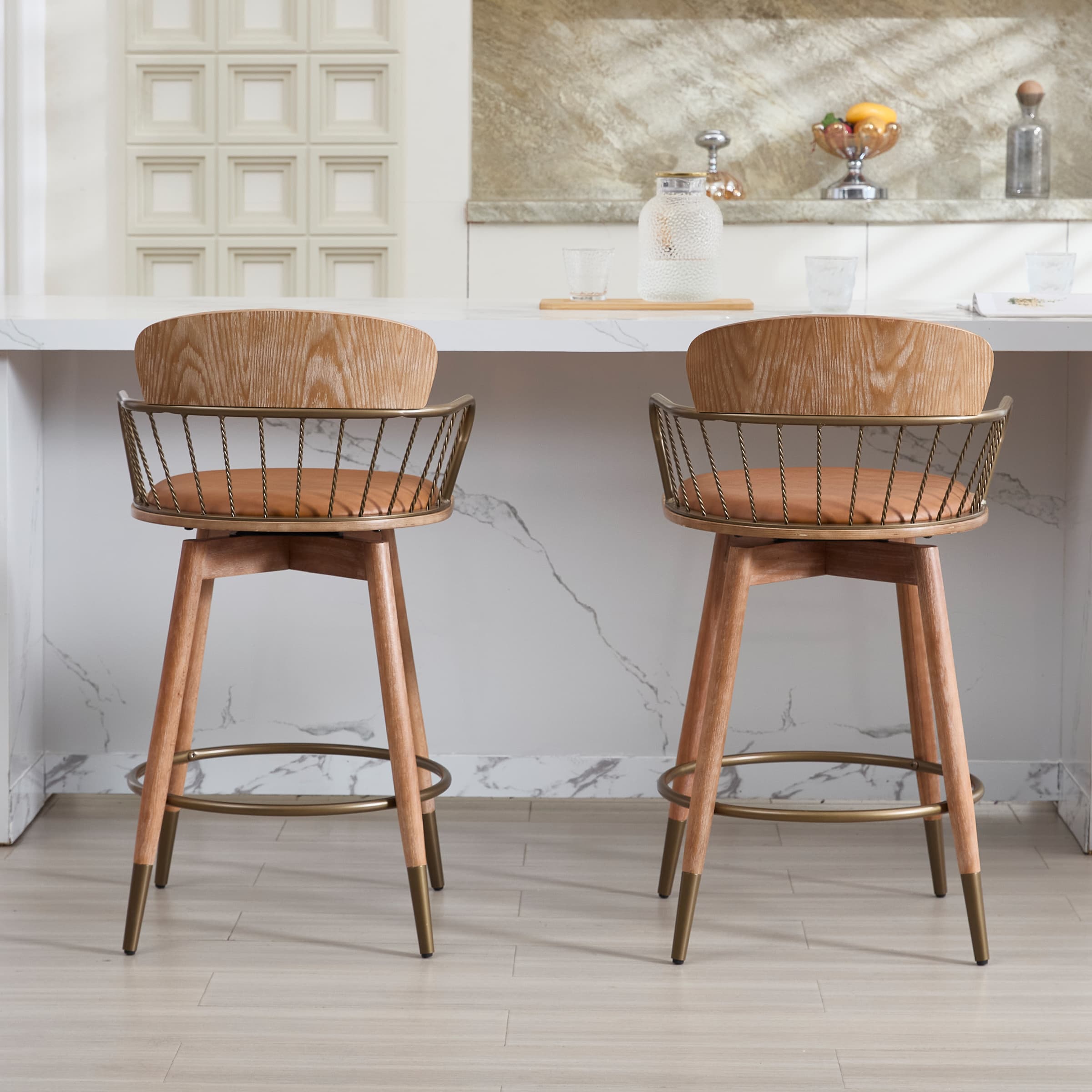 EALSON Swivel Natural Legs Counter Height Bar Stools Set of 2 -3115CS