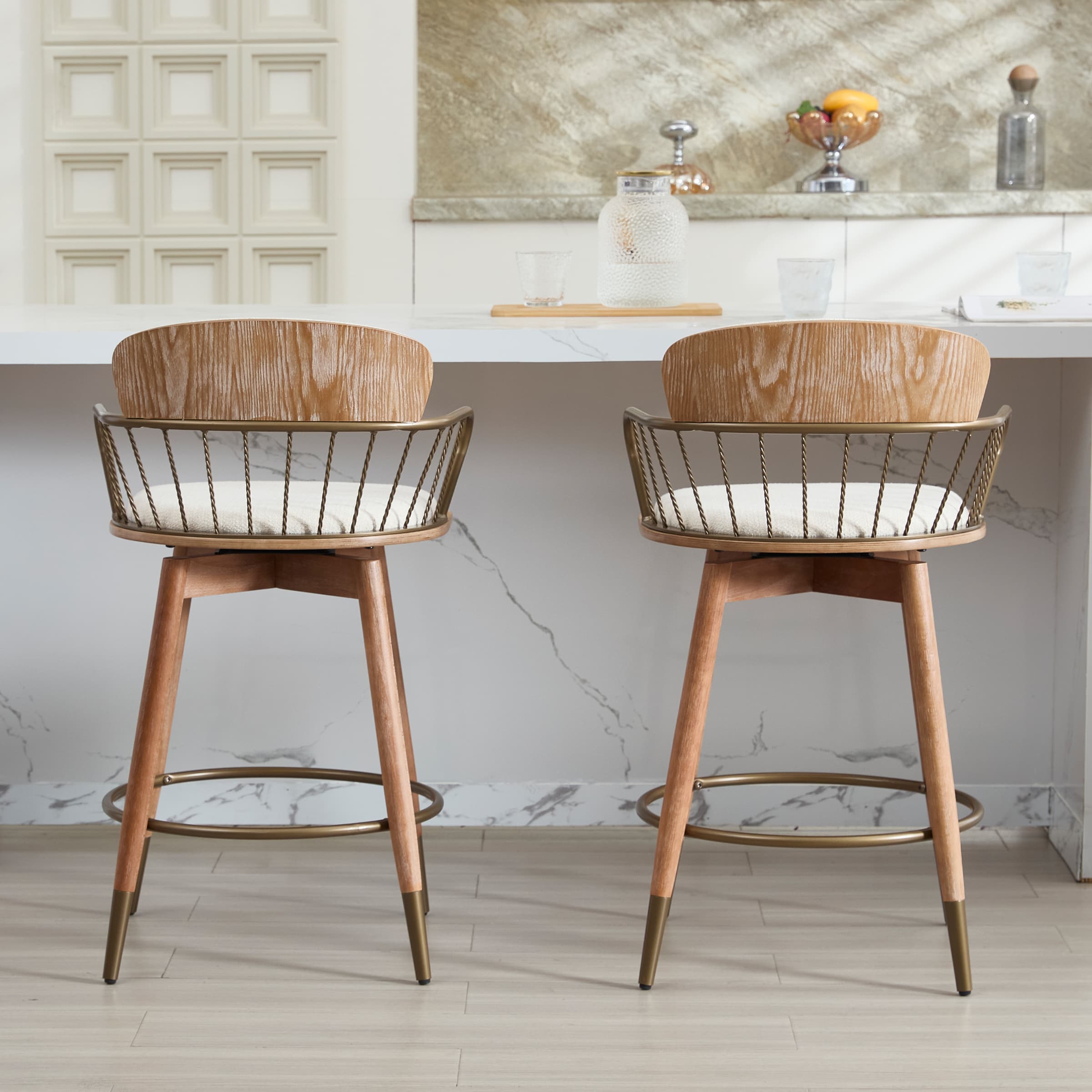 EALSON Swivel Natural Legs Counter Height Bar Stools Set of 2 -3115CS
