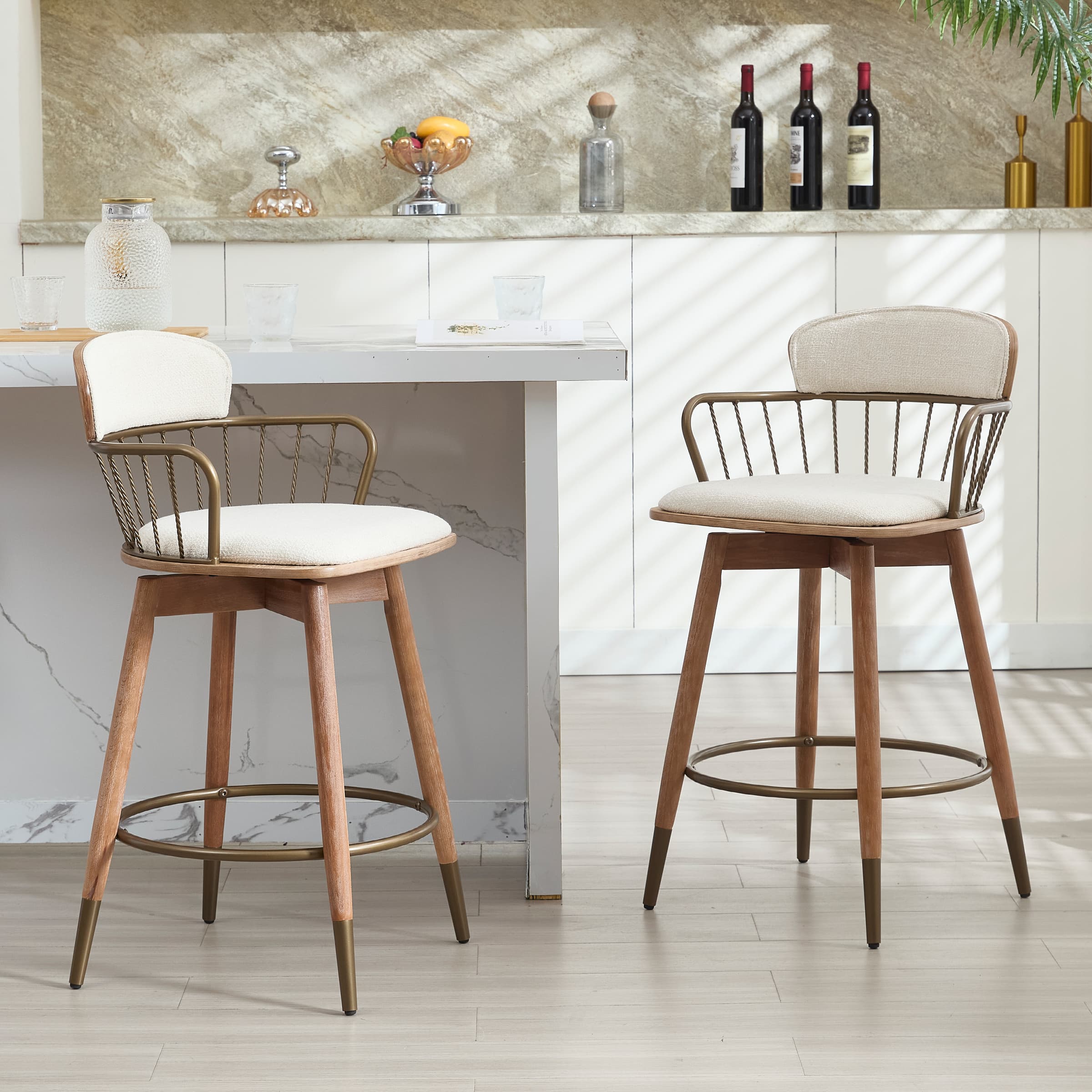 EALSON Swivel Natural Legs Counter Height Bar Stools Set of 2 -3115CS