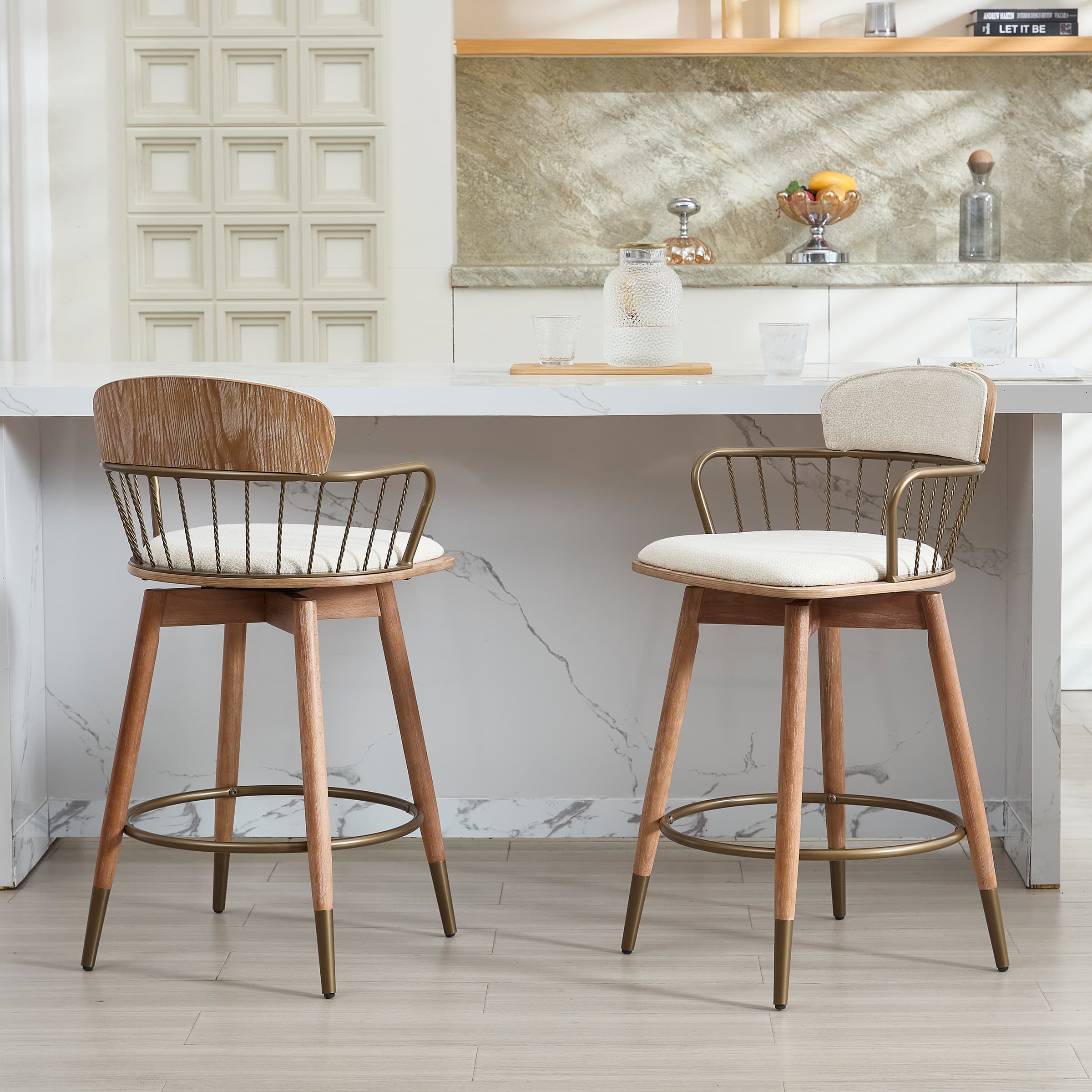 EALSON Swivel Natural Legs Counter Height Bar Stools Set of 2 -3115CS