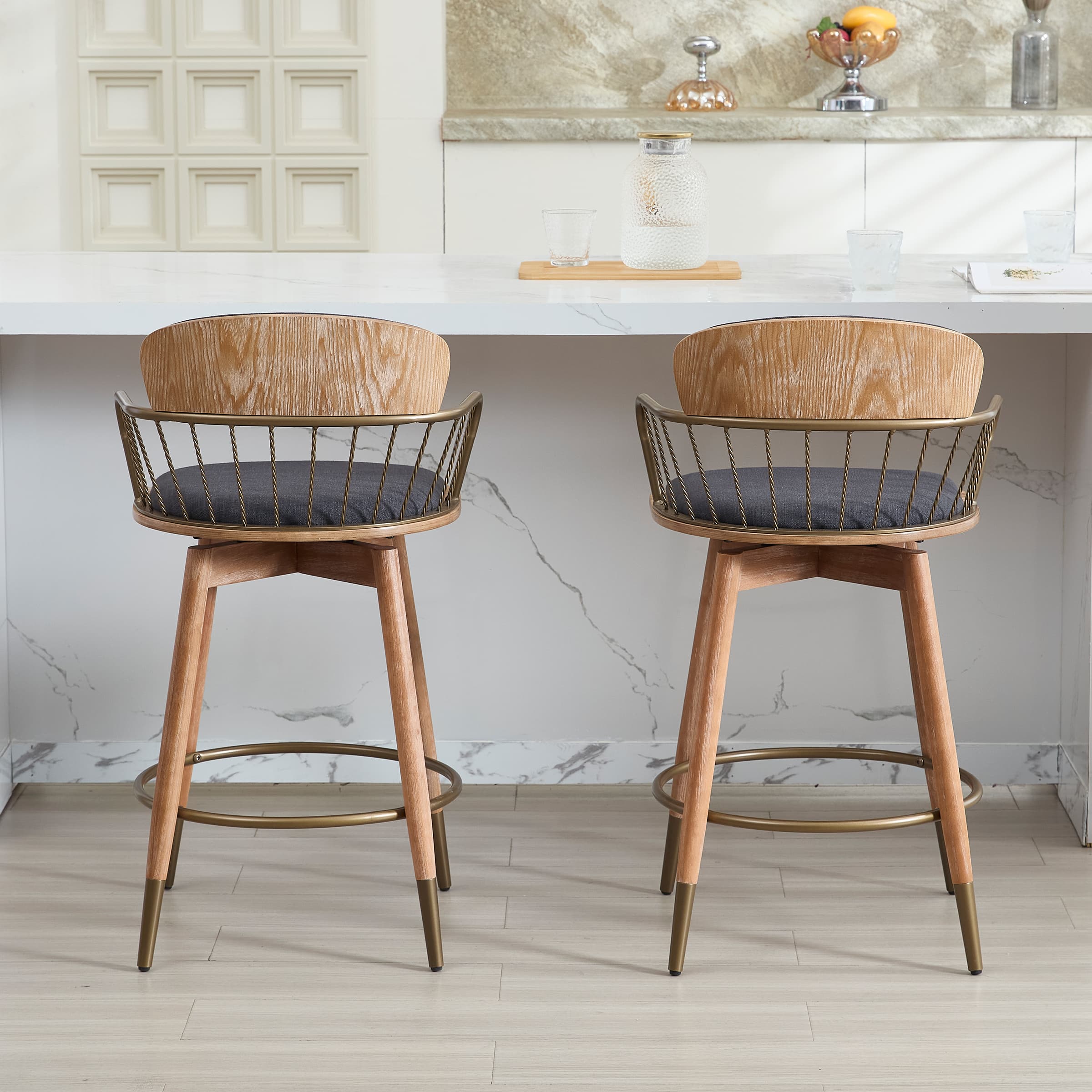 EALSON Swivel Natural Legs Counter Height Bar Stools Set of 2 -3115CS