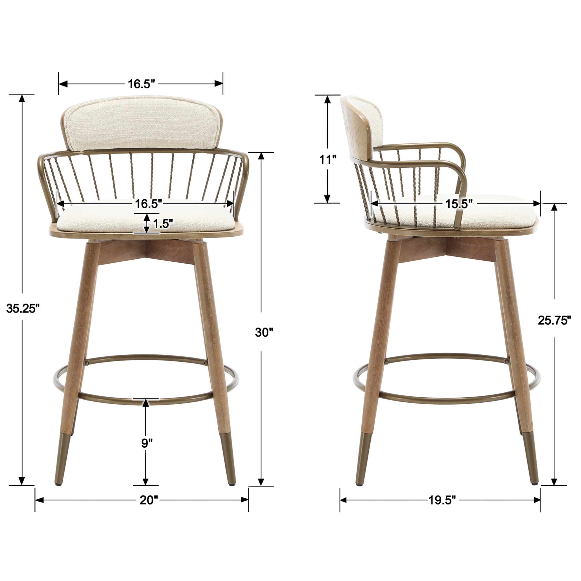 EALSON Swivel Natural Legs Counter Height Bar Stools Set of 2 -3115CS