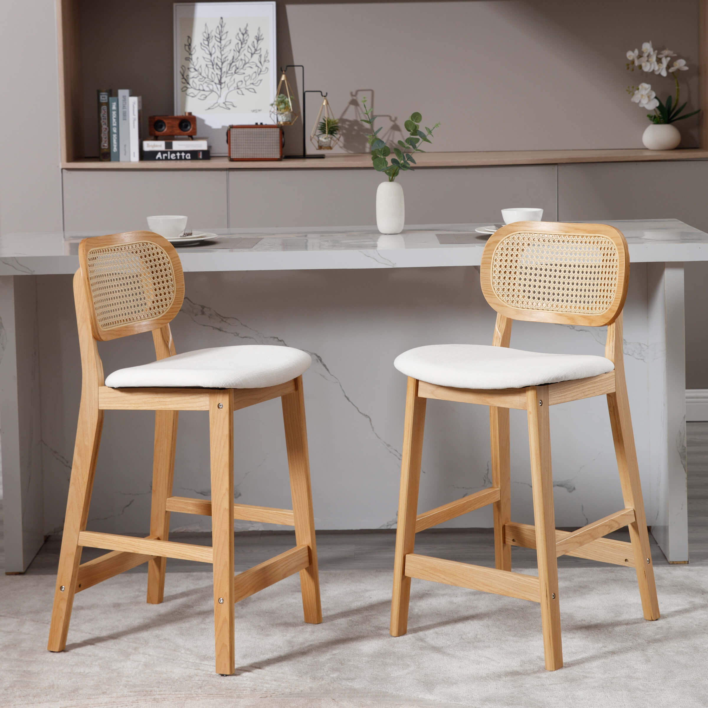 EALSON Farmhouse Rattan Back Counter Height Bar Stools Set of 2 - 5026