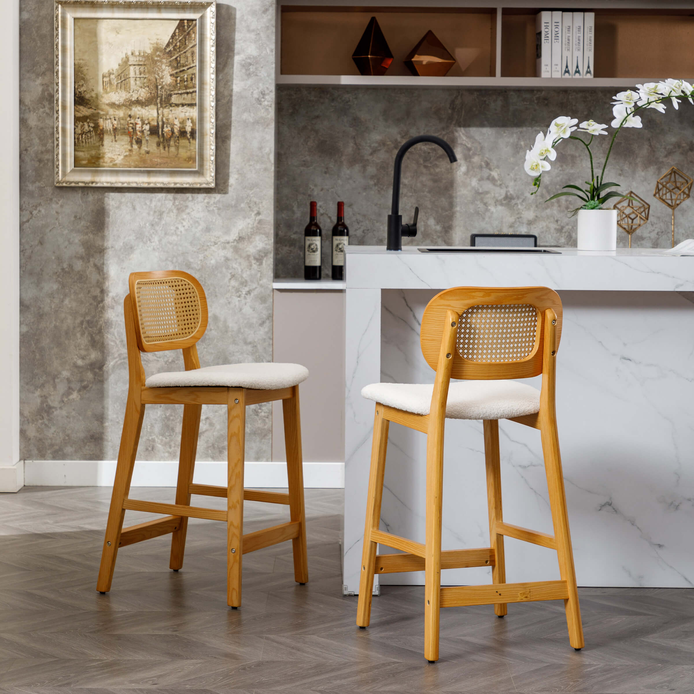 EALSON Farmhouse Rattan Back Counter Height Bar Stools Set of 2 - 5026