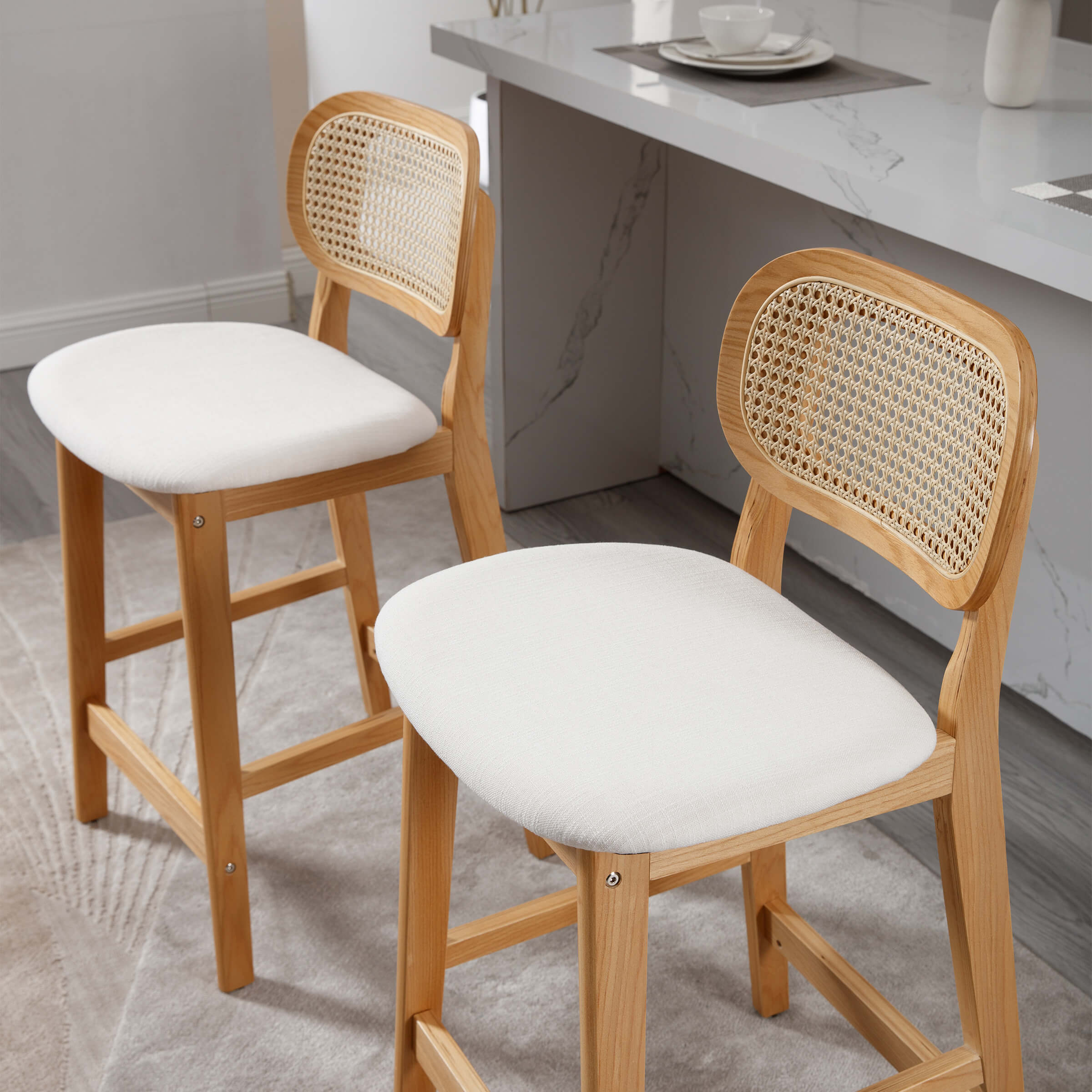 EALSON Farmhouse Rattan Back Counter Height Bar Stools Set of 2 - 5026