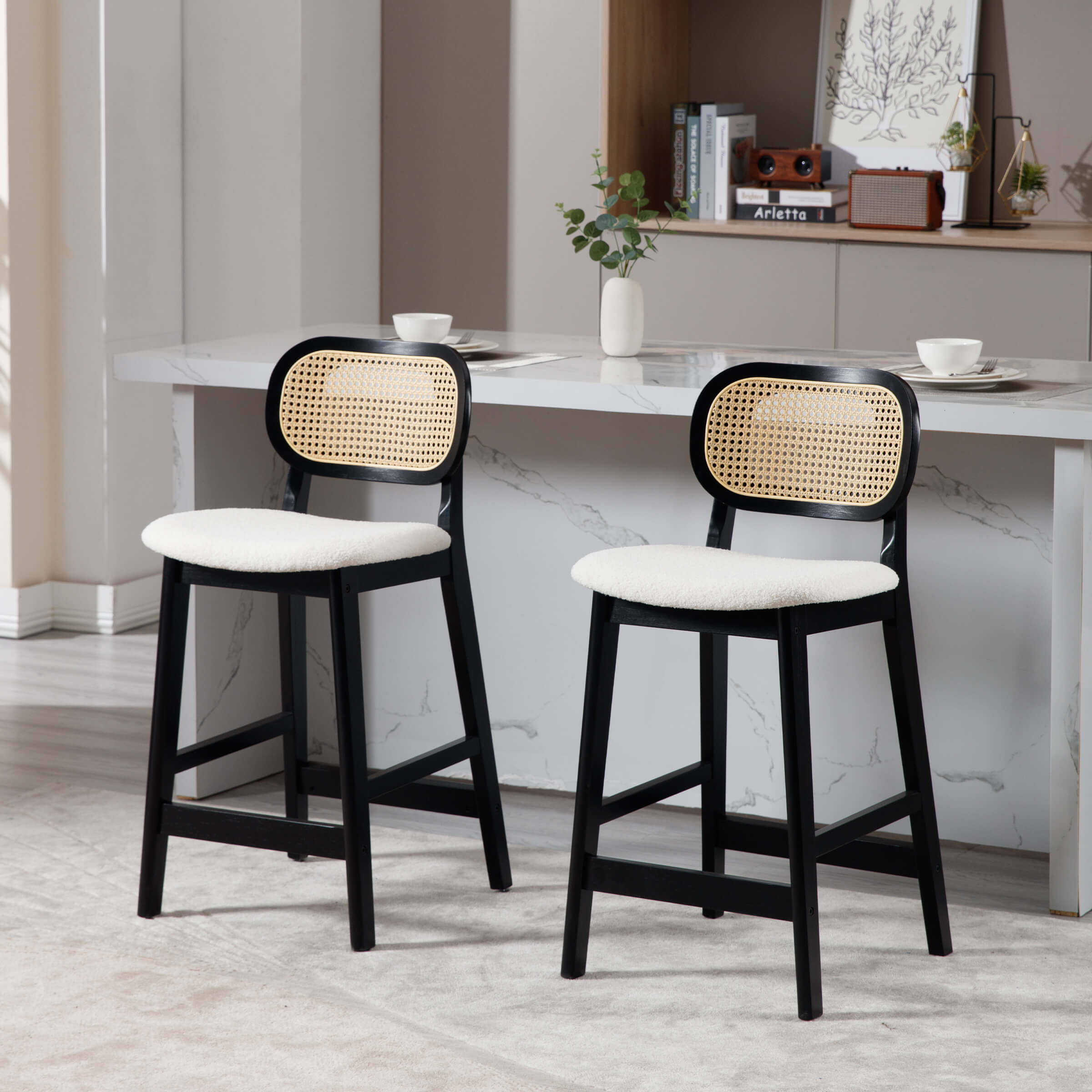EALSON Farmhouse Rattan Back Counter Height Bar Stools Set of 2 - 5026