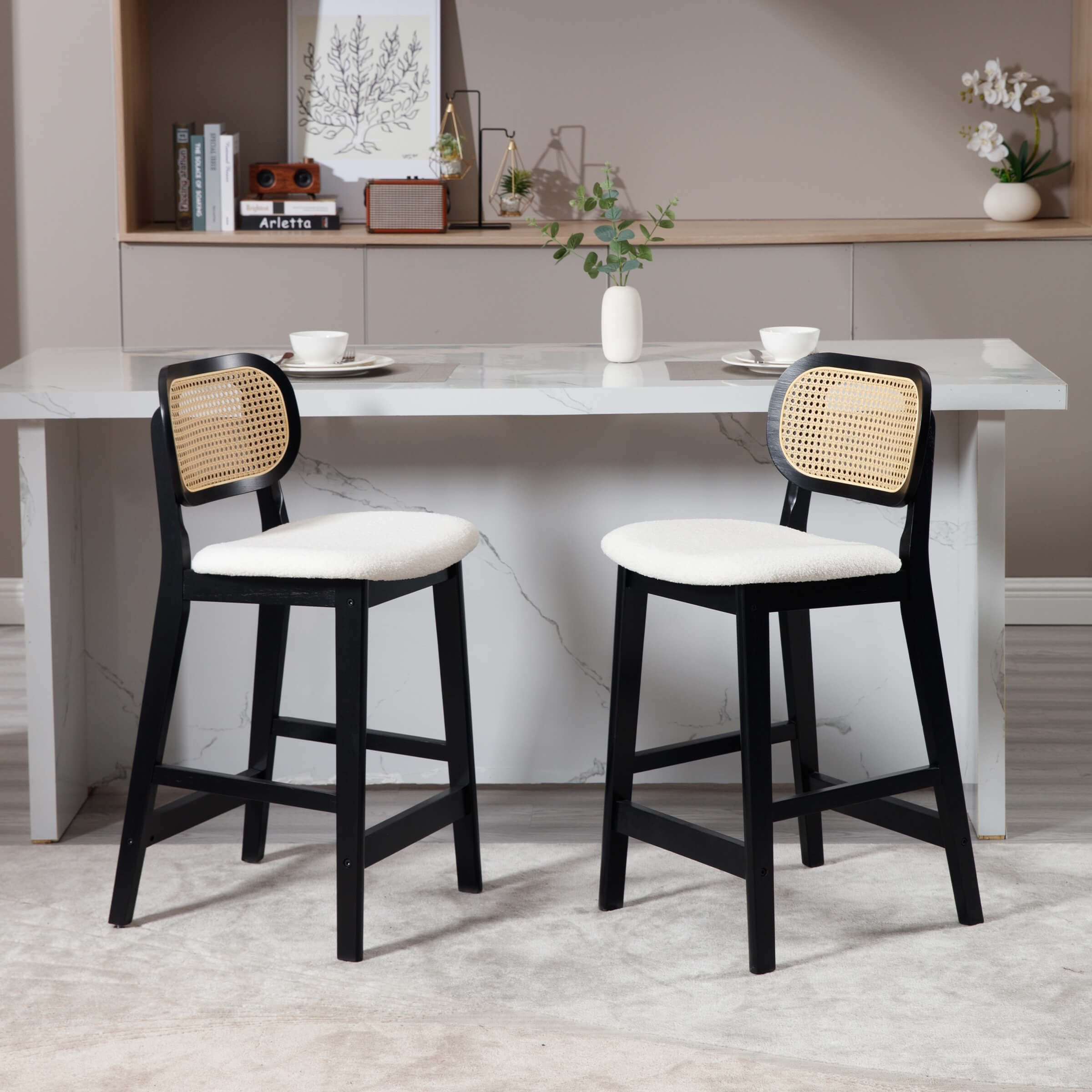 EALSON Farmhouse Rattan Back Counter Height Bar Stools Set of 2 - 5026