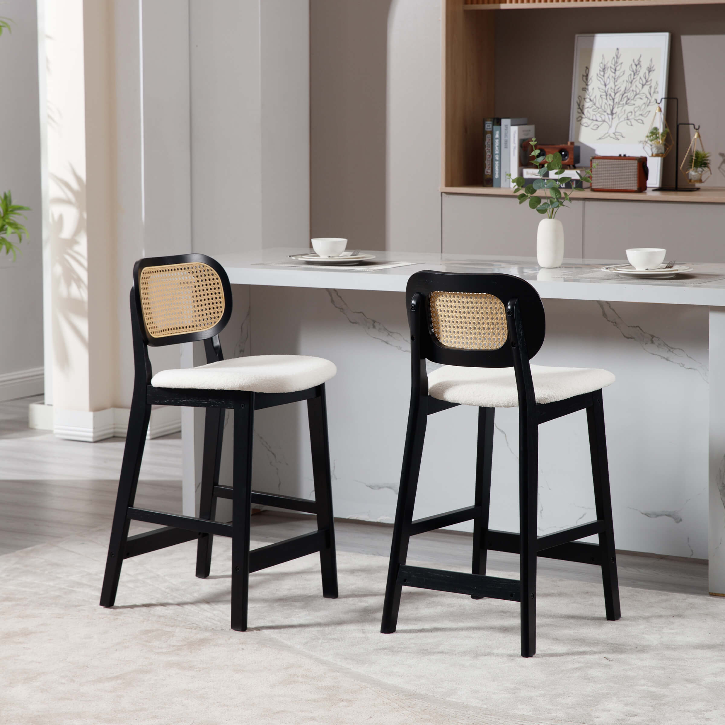 EALSON Farmhouse Rattan Back Counter Height Bar Stools Set of 2 - 5026
