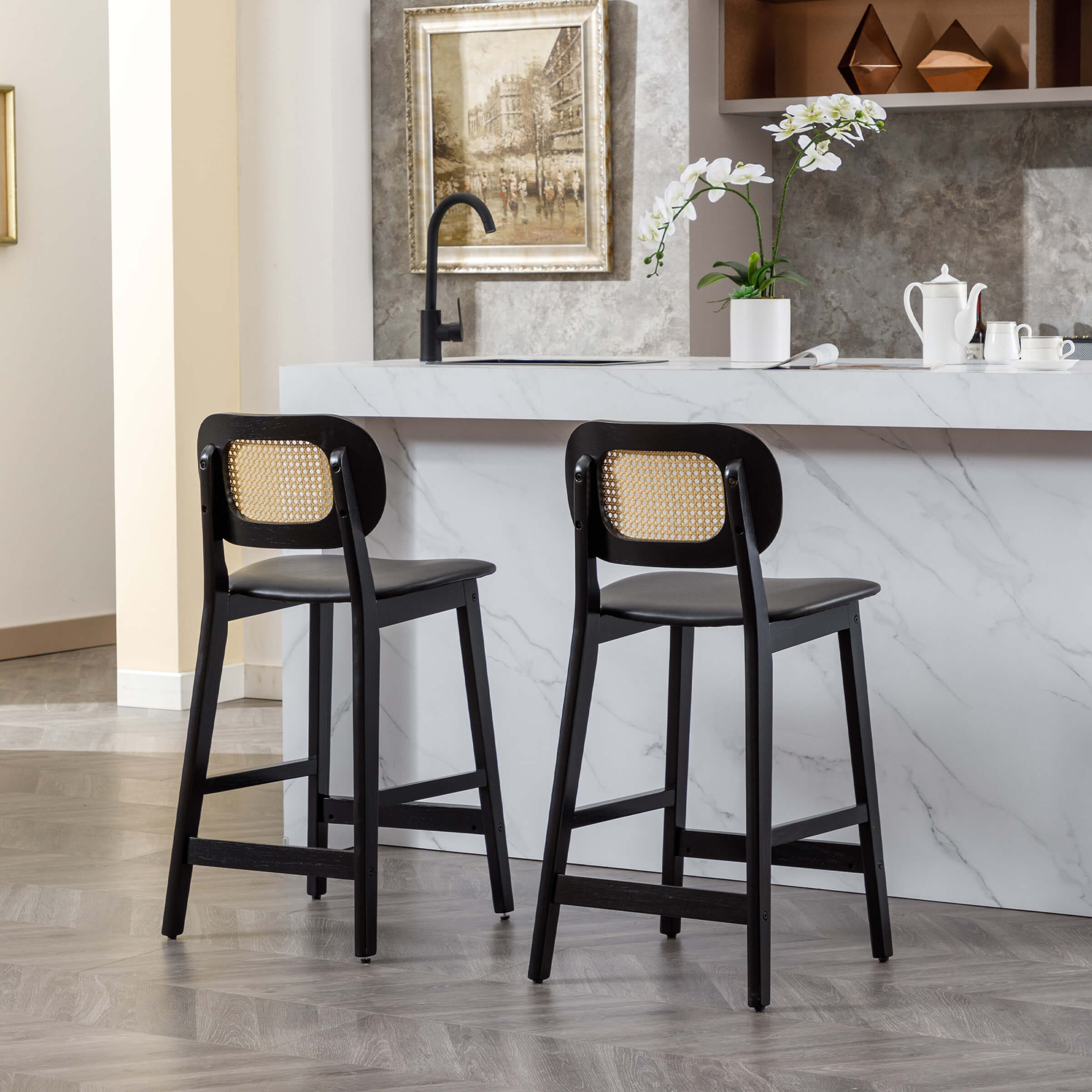 EALSON Farmhouse Rattan Back Counter Height Bar Stools Set of 2 - 5026