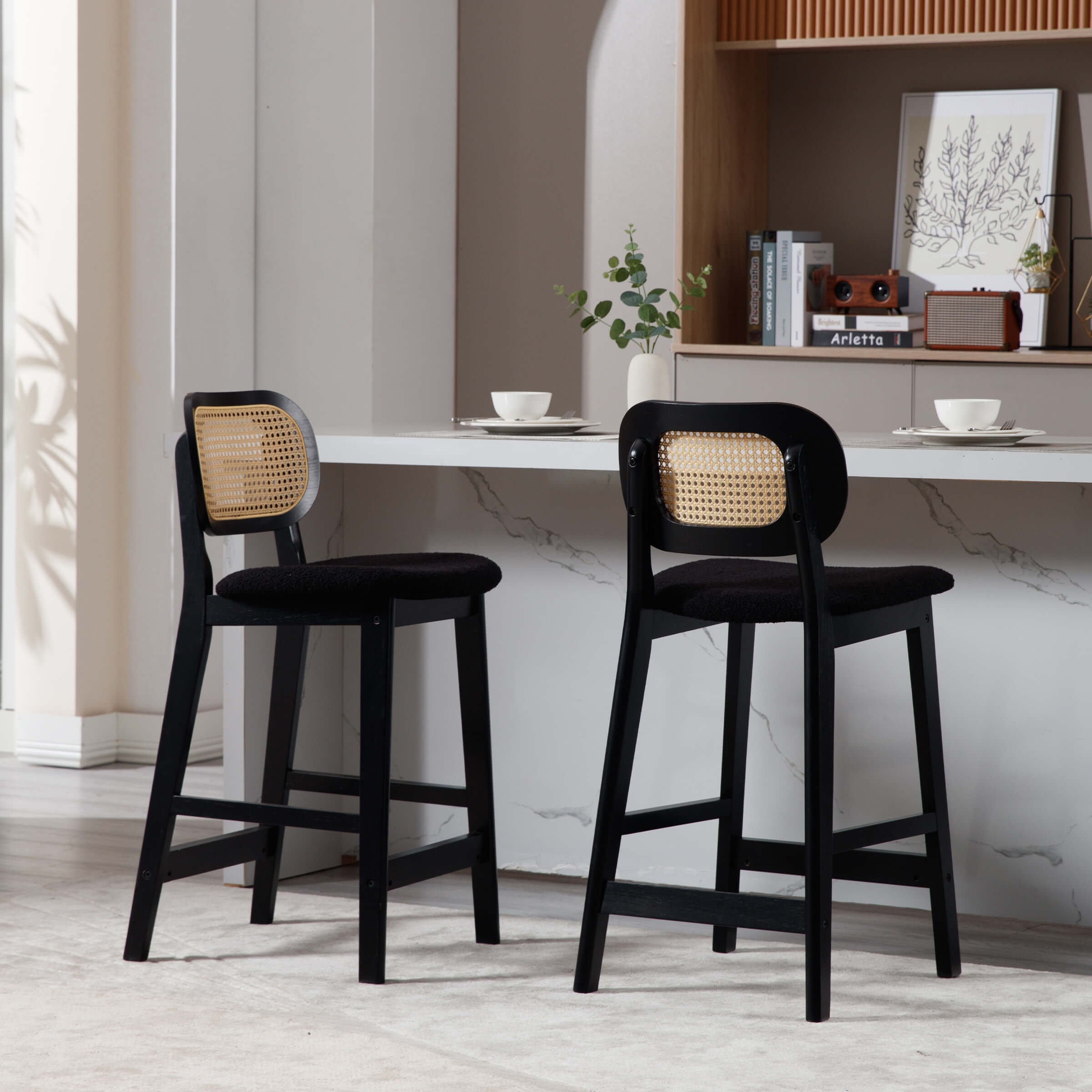 EALSON Farmhouse Rattan Back Counter Height Bar Stools Set of 2 - 5026