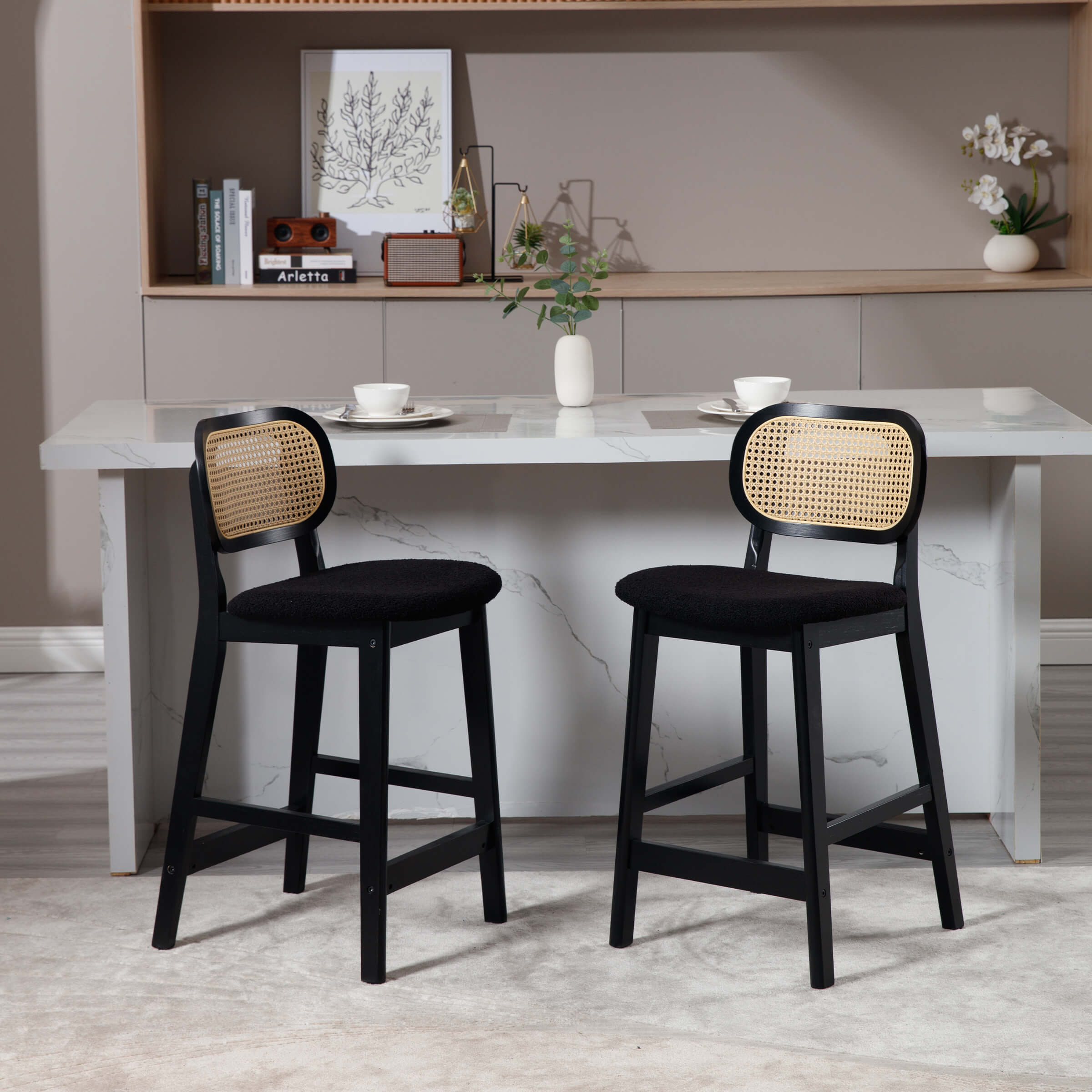 EALSON Farmhouse Rattan Back Counter Height Bar Stools Set of 2 - 5026