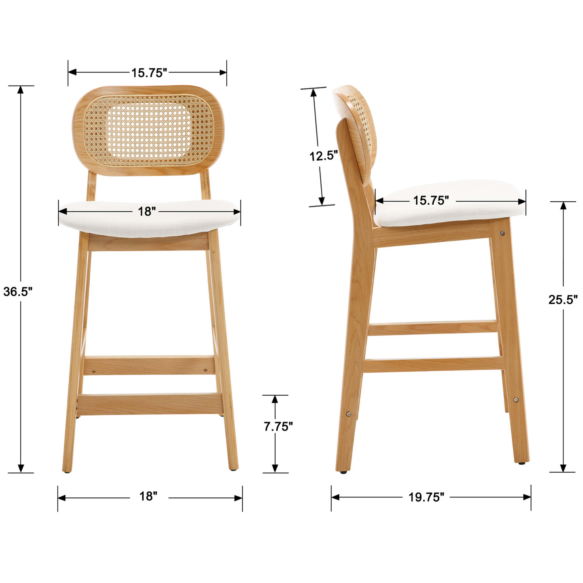 EALSON Farmhouse Rattan Back Counter Height Bar Stools Set of 2 - 5026