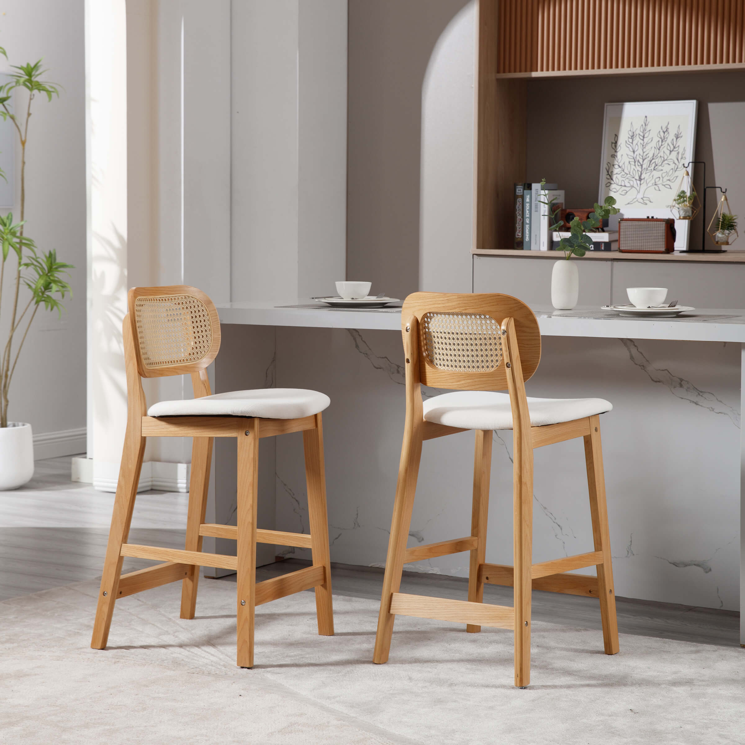 EALSON Farmhouse Rattan Back Counter Height Bar Stools Set of 2 - 5026